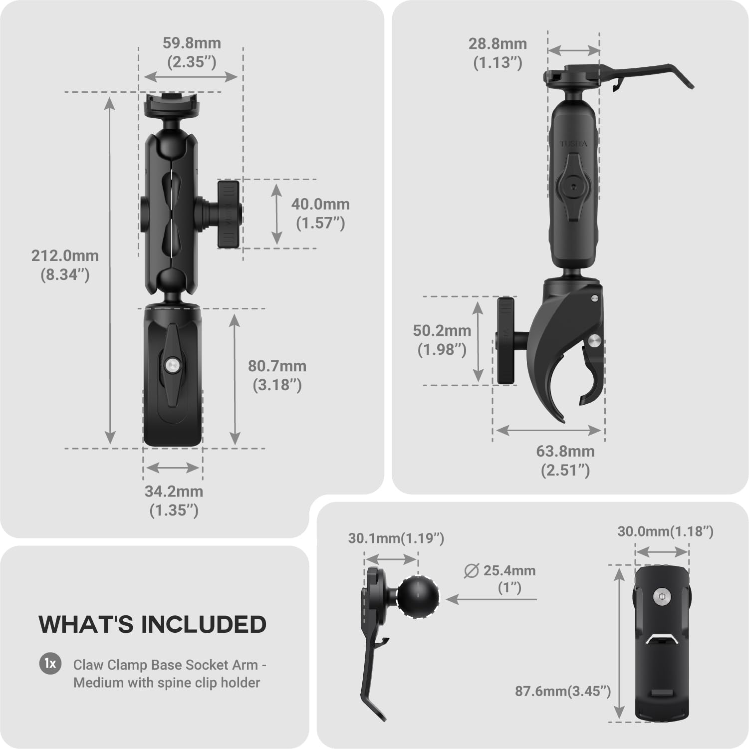 Tusita Motorcycle Atv/Utv Mount Compatible With Garmin Handheld Gps   Claw Clamp Base, Medium Arm