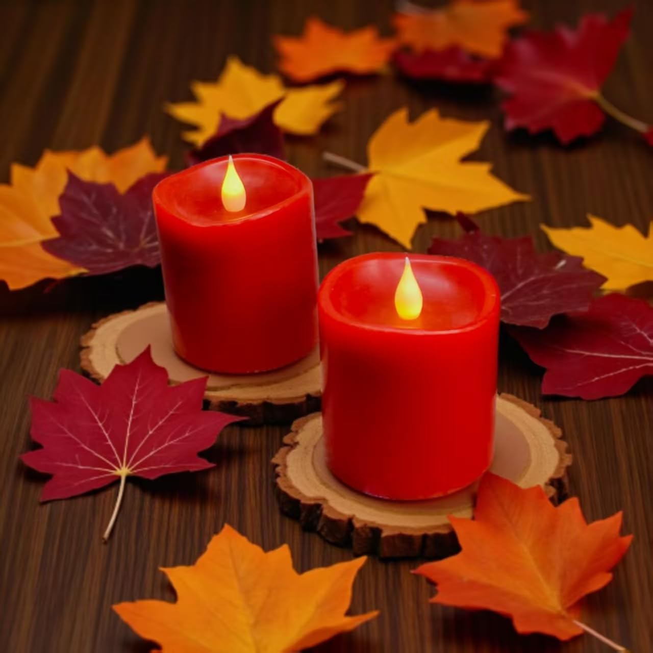 Red Flameless Led Candles 3 Inch Diameter Real Wax 2Aa Battery Operated 600Hr+ Flickering Candles With Timer Remote Control For