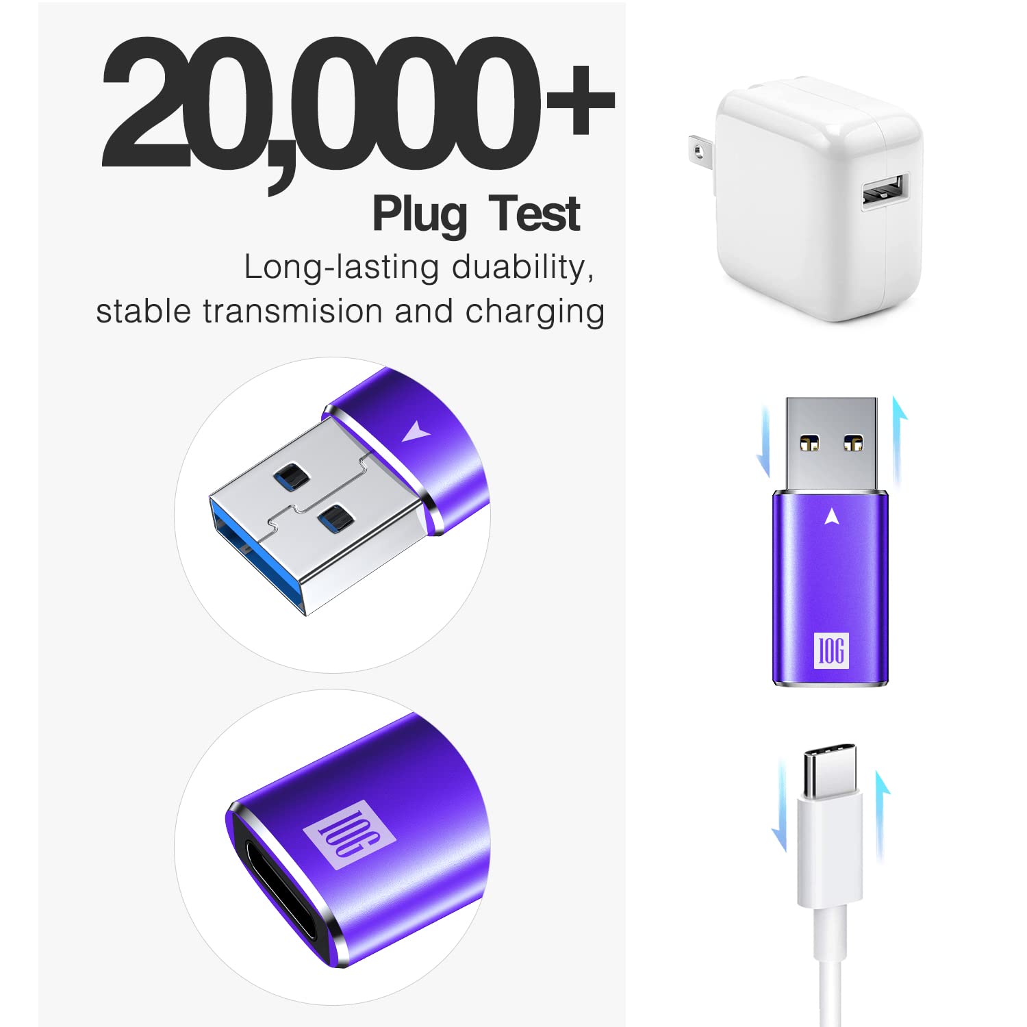 [10Gbps] Usb C Female To Usb Male Adapter, Usb 3.1 A To Usb C Adapter Superspeed Data Sync Compatible With Iphone 16/ Iphone 15 Plus Pro Max,Type C Earphone, Laptop, Charger, Quest Link  Purple