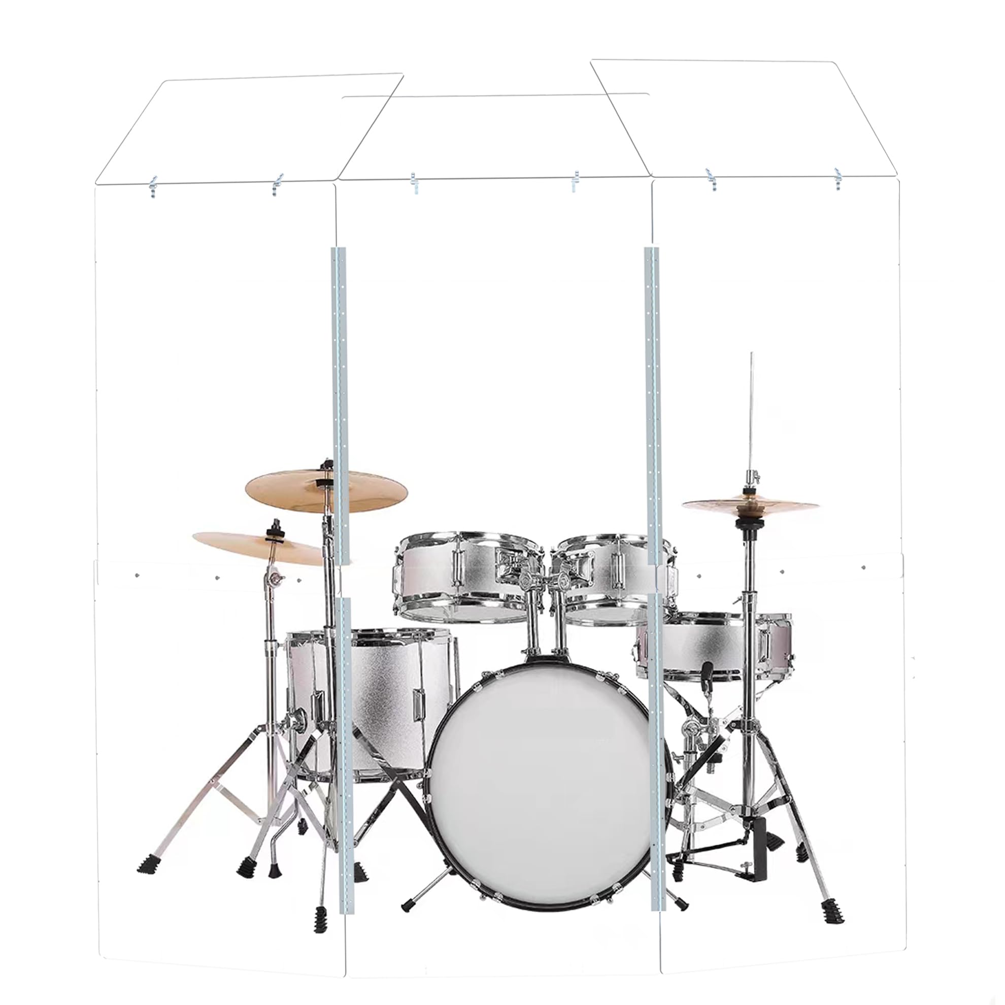Drum Shield (3 panels with deflectors). Converts to 2ftx6ft. Full-Length Stainless Steel Hinges. Drum Cage for Home, Church, Pra