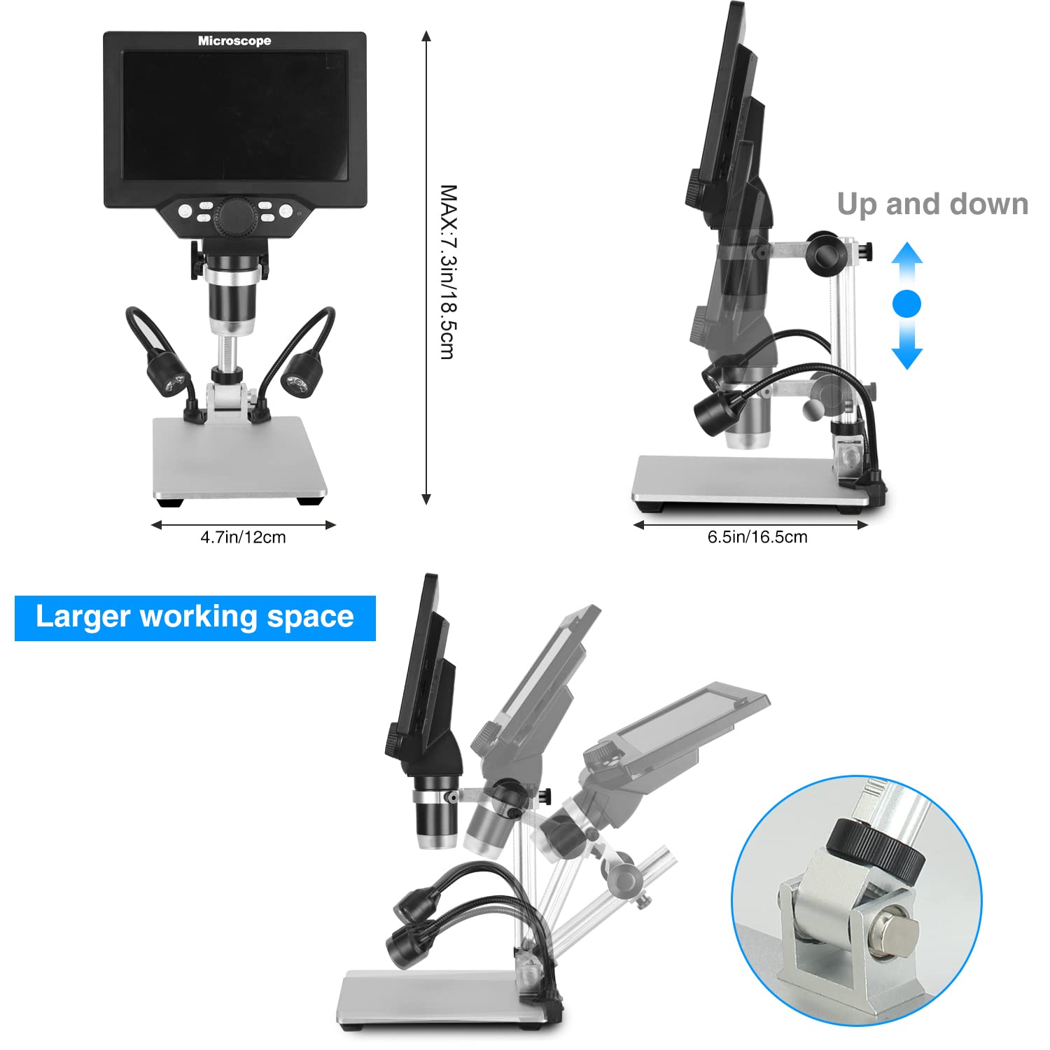Koolertron 7 Inch Lcd Digital Microscope With 32G Tf Card,12Mp 1200X Magnification 1080P Usb Microscope Camera,Pc View,Rechargea