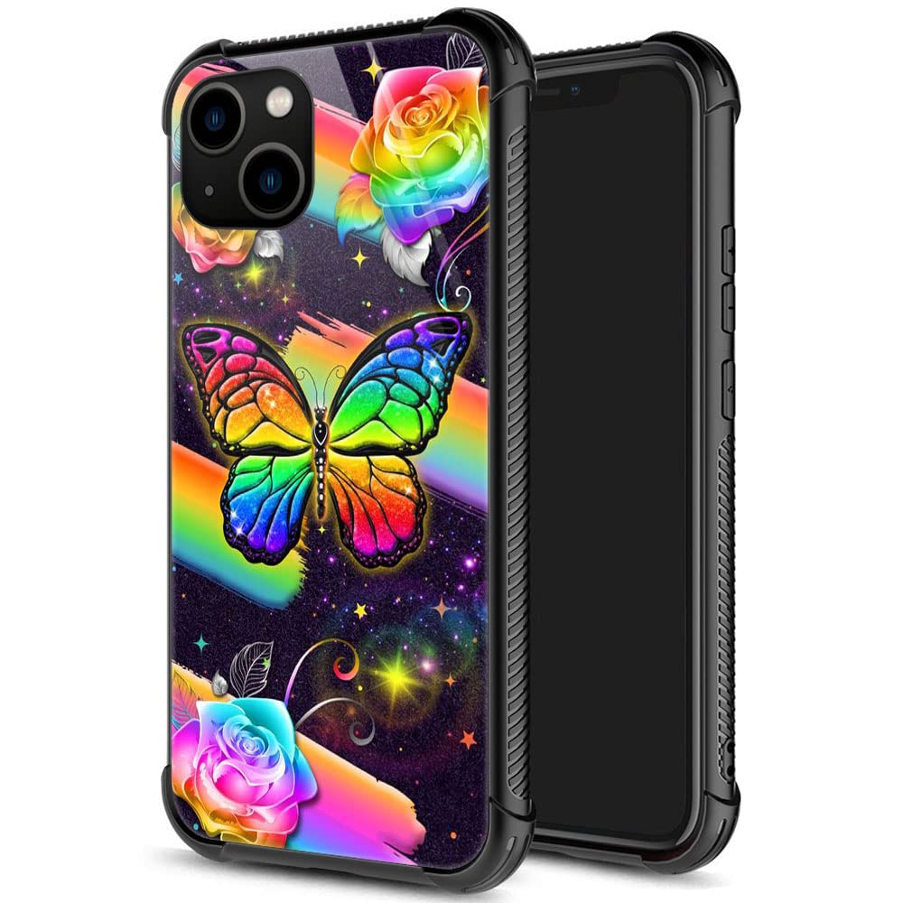 Iphone 13 Pro Case, Rainbow Butterfly Iphone 13 Pro Cases For Women Girls, Pattern Design Shockproof Anti Scratch Organic Glass