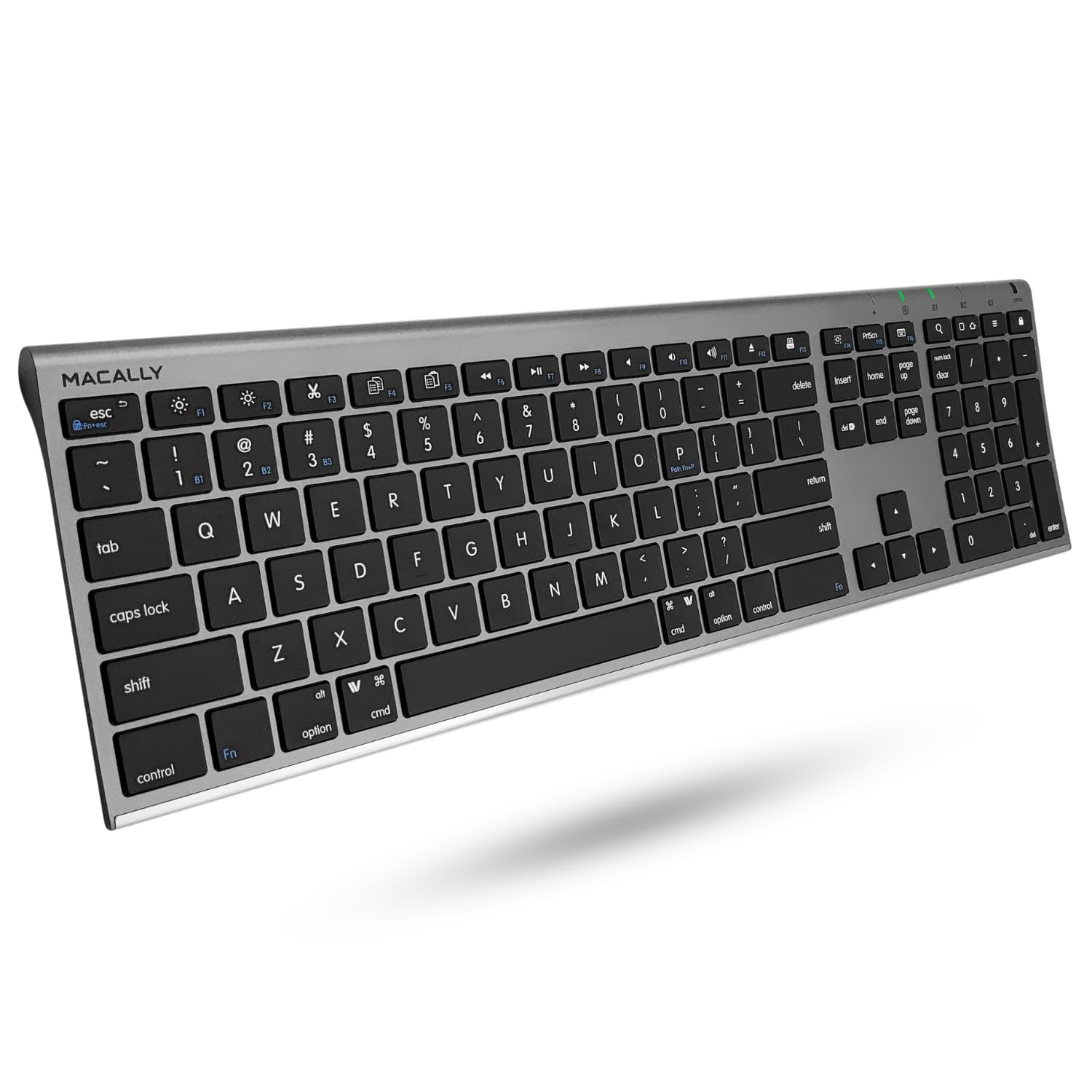 Macally Wireless Bluetooth Keyboard for Mac - Compatible Apple Keyboard Wireless for Mac iOS PC Android - Switch Between 3 Devic