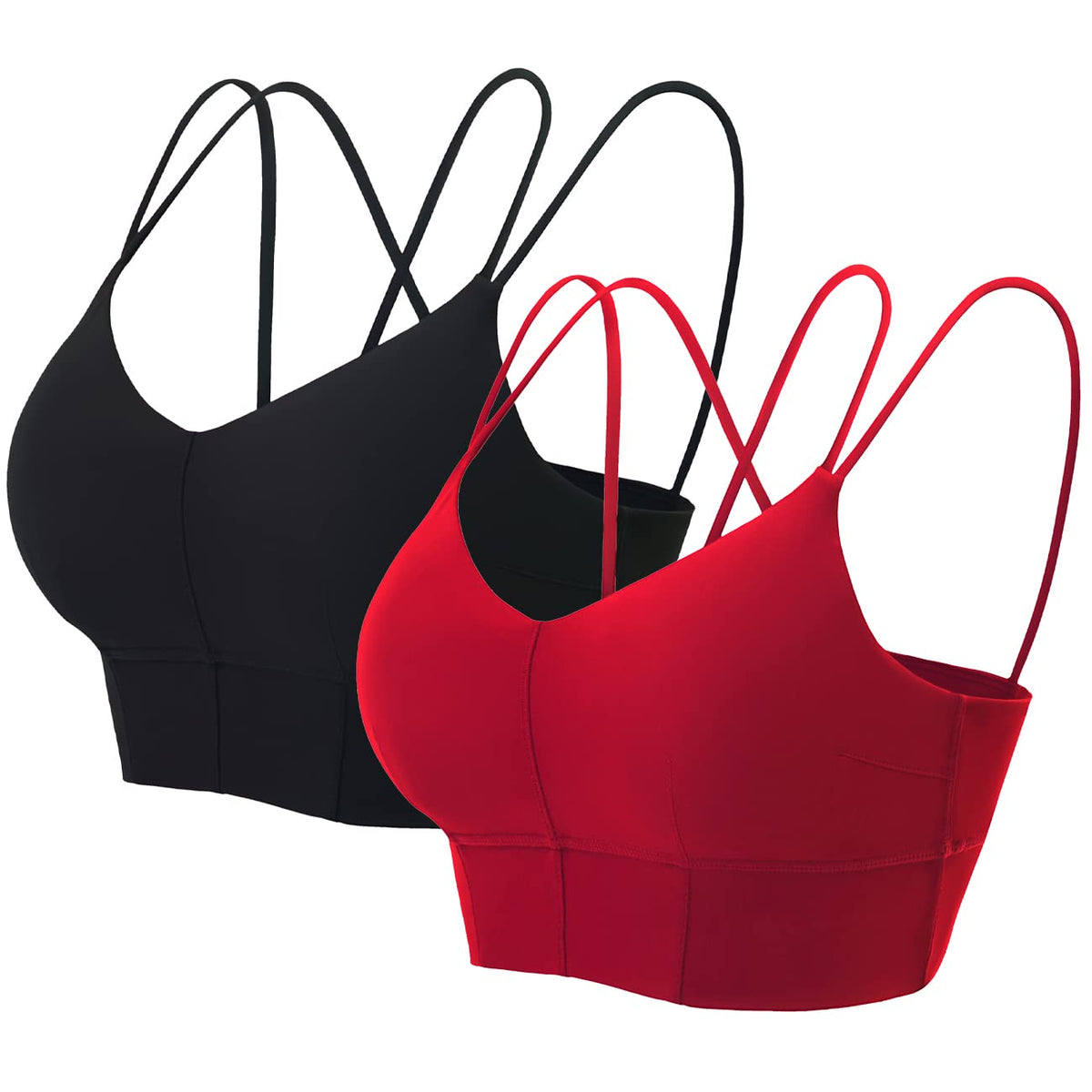 Motorun Womens Push Up Padded Strappy Sports Bra Cross Back Wirefree Fitness Yoga Top Black Red L 2 Packs