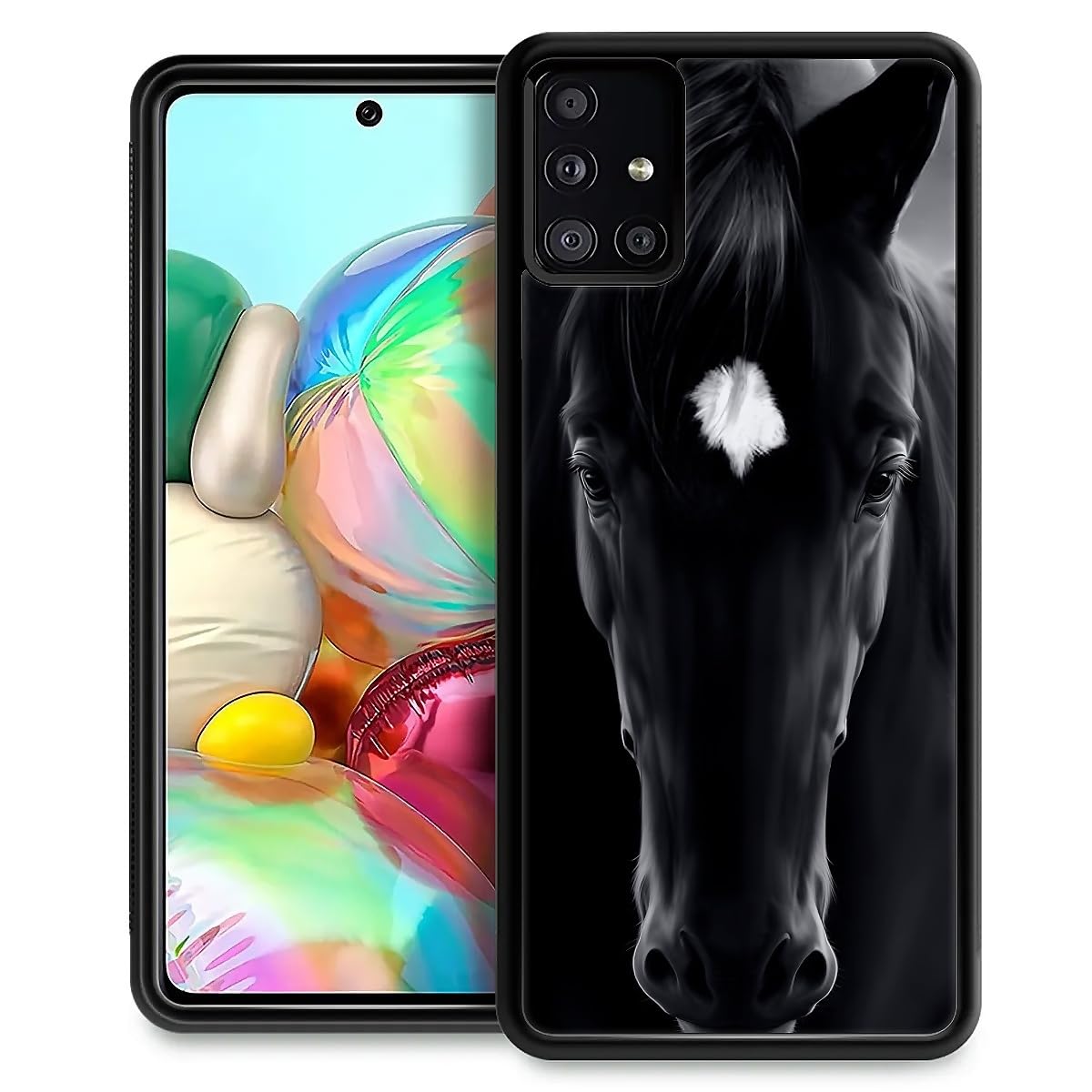 Fkbrcl4U For Samsung Galaxy A71 5G Case, Cool Black Horse Face Pattern Graphic Design Girl Boy Soft Silicone Hard Acrylic Shock 