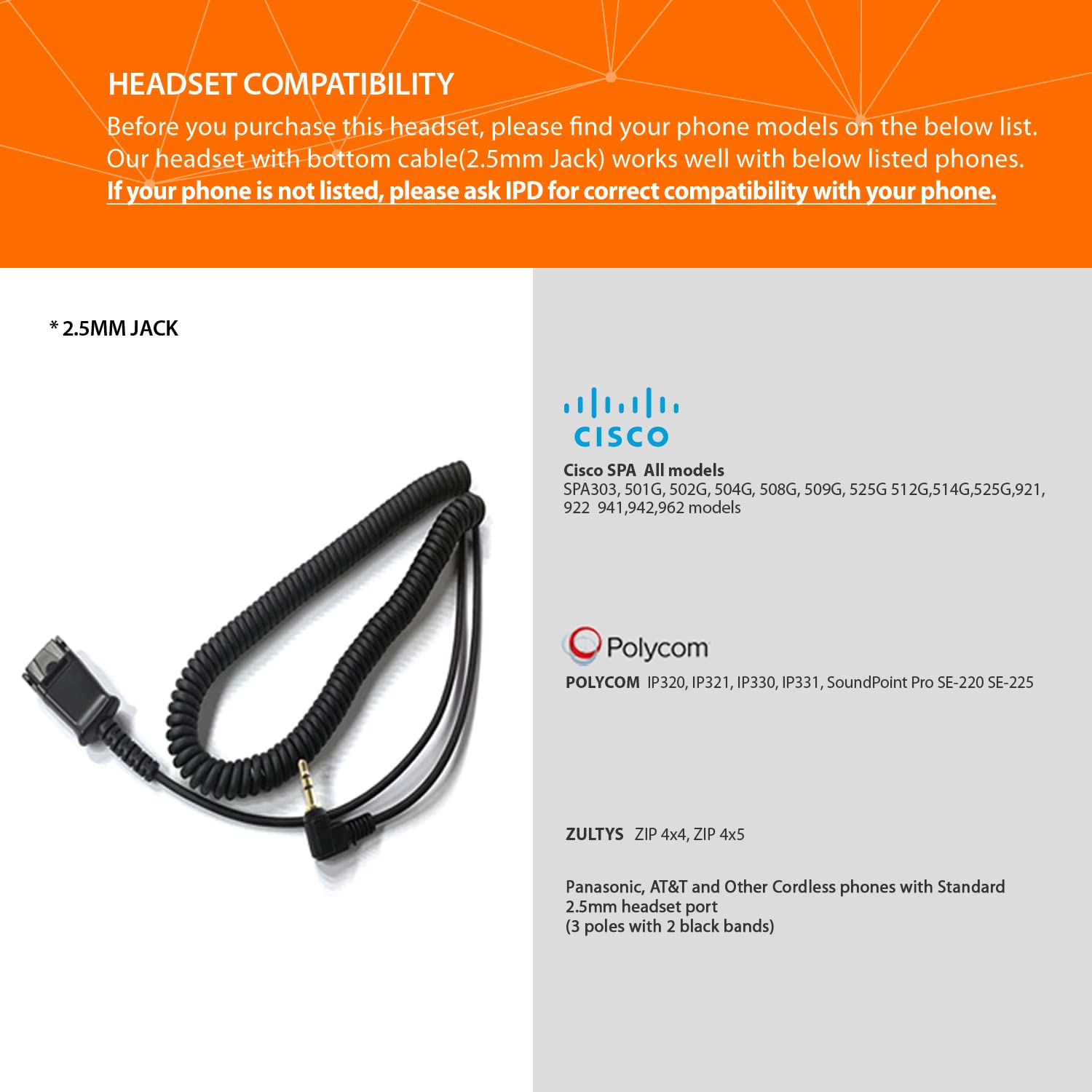 Ipd Iph 255 Phone Headset With Noise Cancelling Microphone And 2.5Mm Jack For Office And Call Center  Compatible With Ciso Spa,P