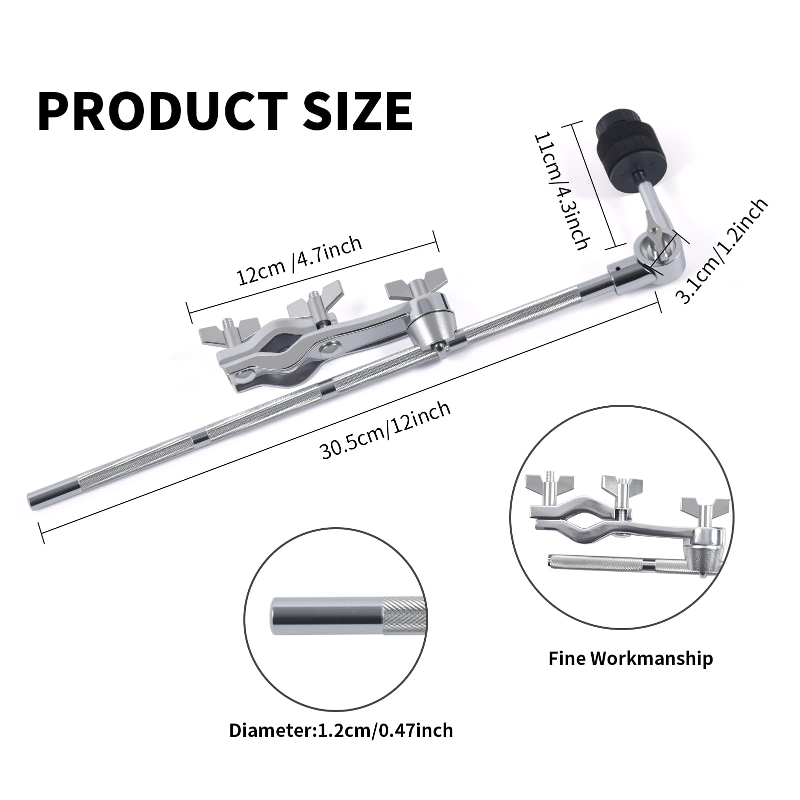 Seteol Cymbal Boom Arm Holder With Clamp, L-Arm Rod With Bracket Holder Extension Arm Attachment, Cymbal Stand Mount For Drum Ha