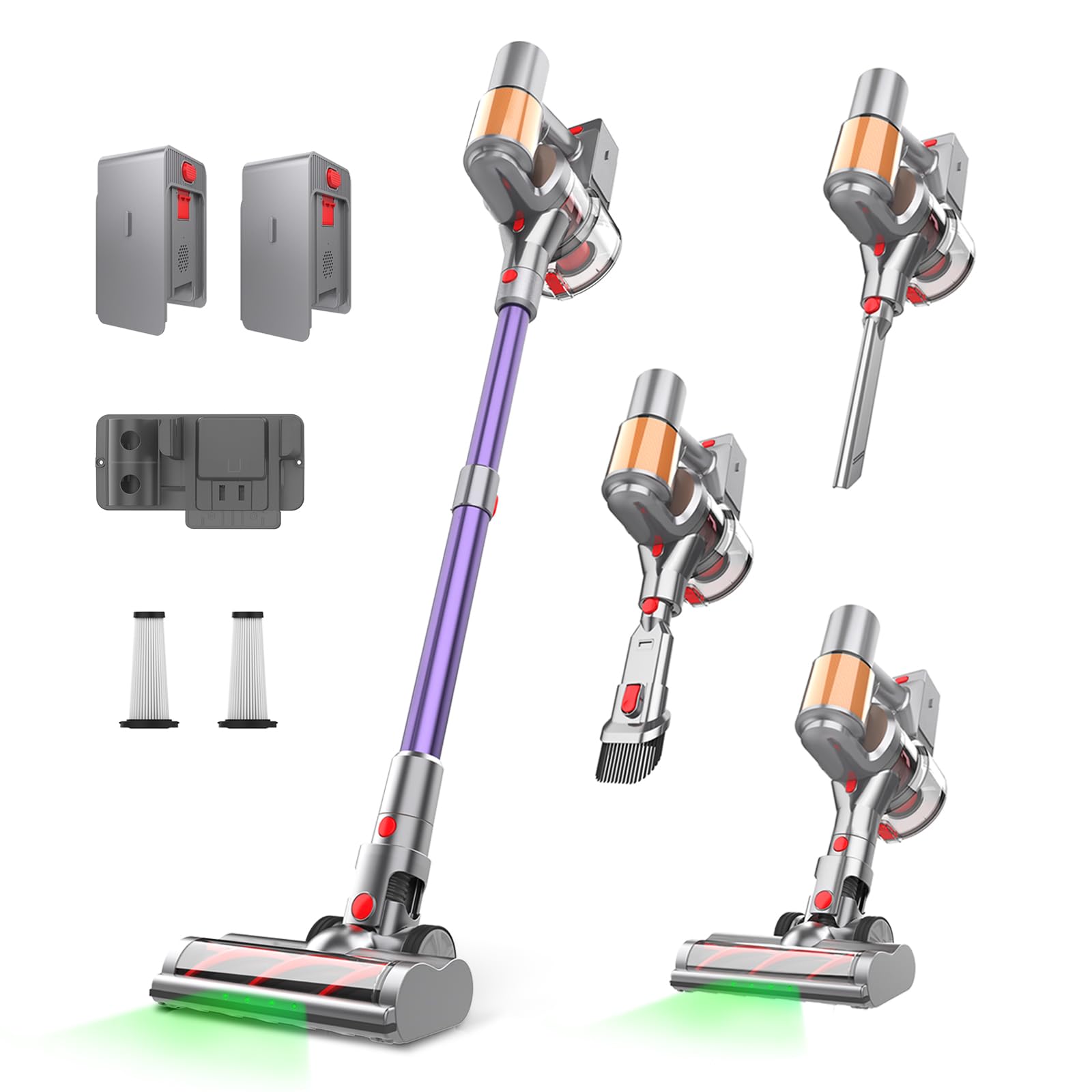 Snowkuna Cordless Vacuum Cleaner, 2 Batteries 120 Mins Runtime, 550W 45KPA Stick Vacuum with Self-Standing, Tangle-Free Brush, L