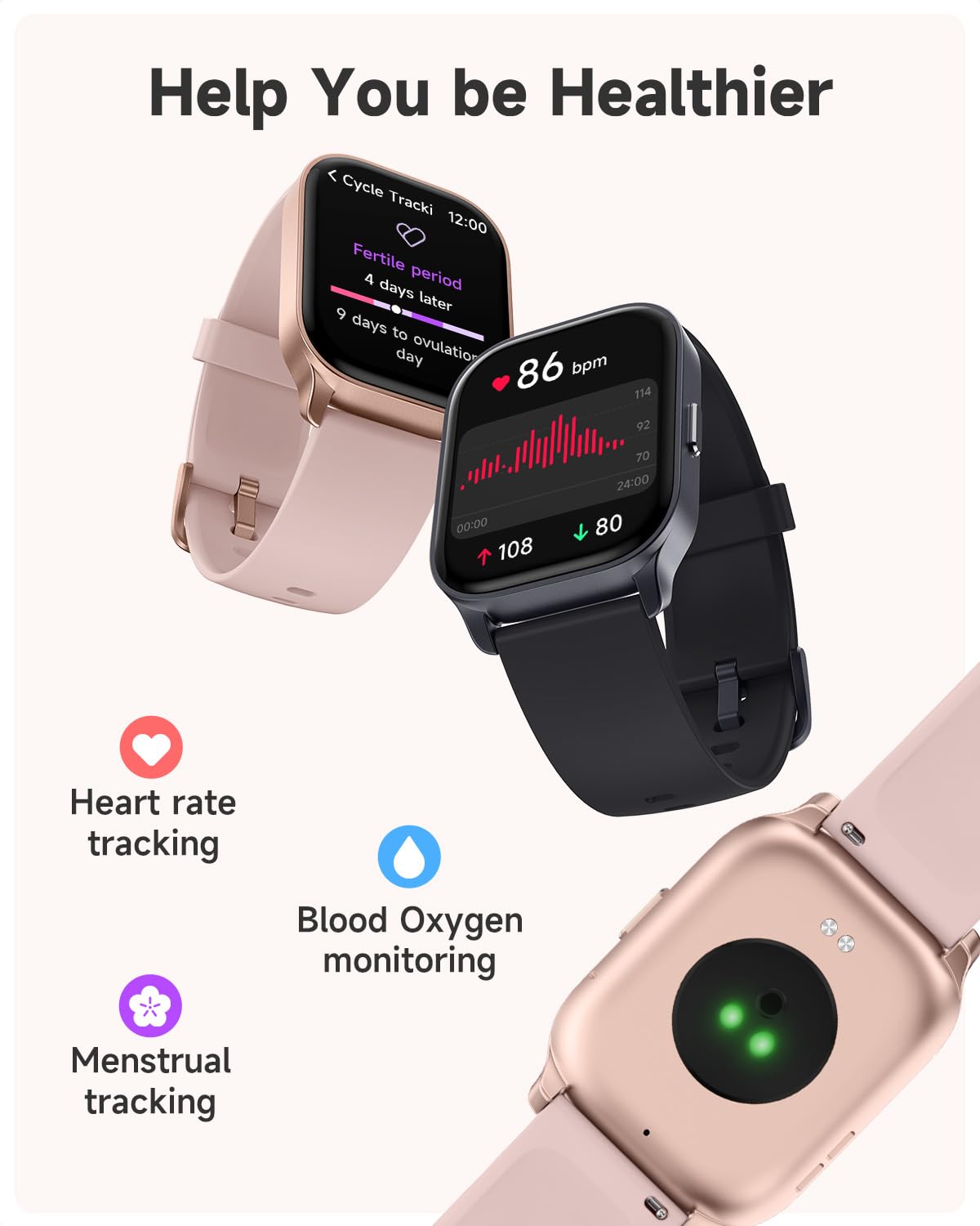 Toobur Smart Watch For Women, Smartwatch Compatible Android Phone And Ios Phone, Answer/Make Calls, Fitness Tracker, Heart Rate/