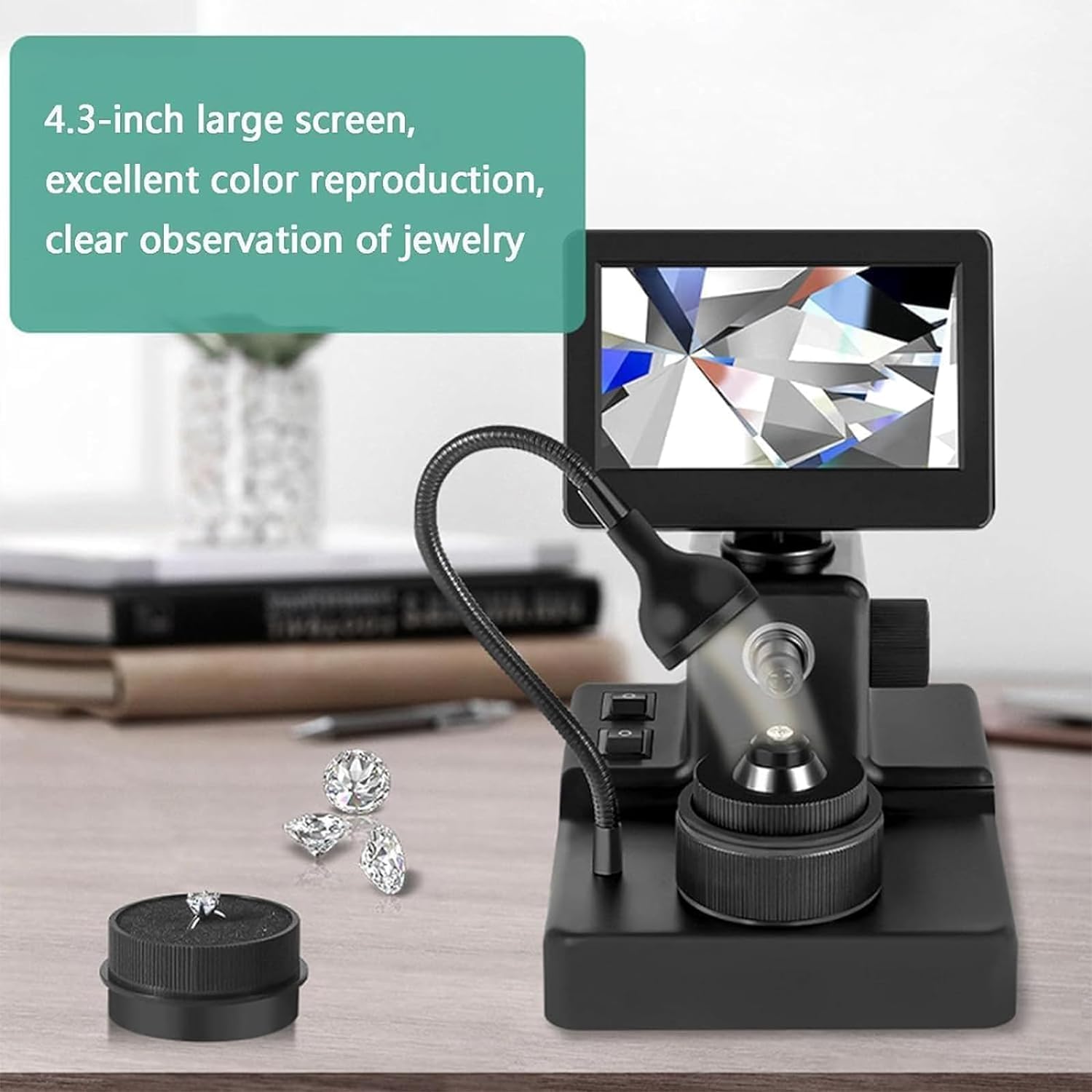 4.3Inch Lcd Digital Microscope,Digital Diamond Girdle Viewer, 50-1000X Magnification, Biological Microscope Kit, Accurate Identi