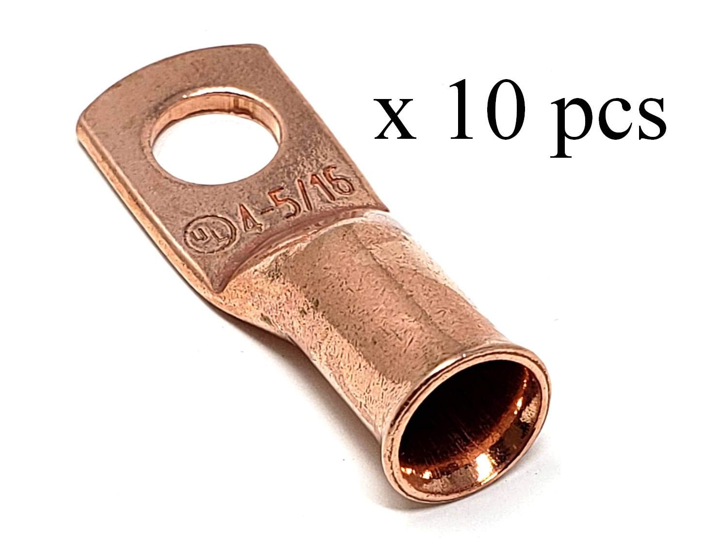 10 Pcs Wni 4 Gauge X 5/16 Pure Copper Battery Welding Cable Lug Connector Ring Terminals