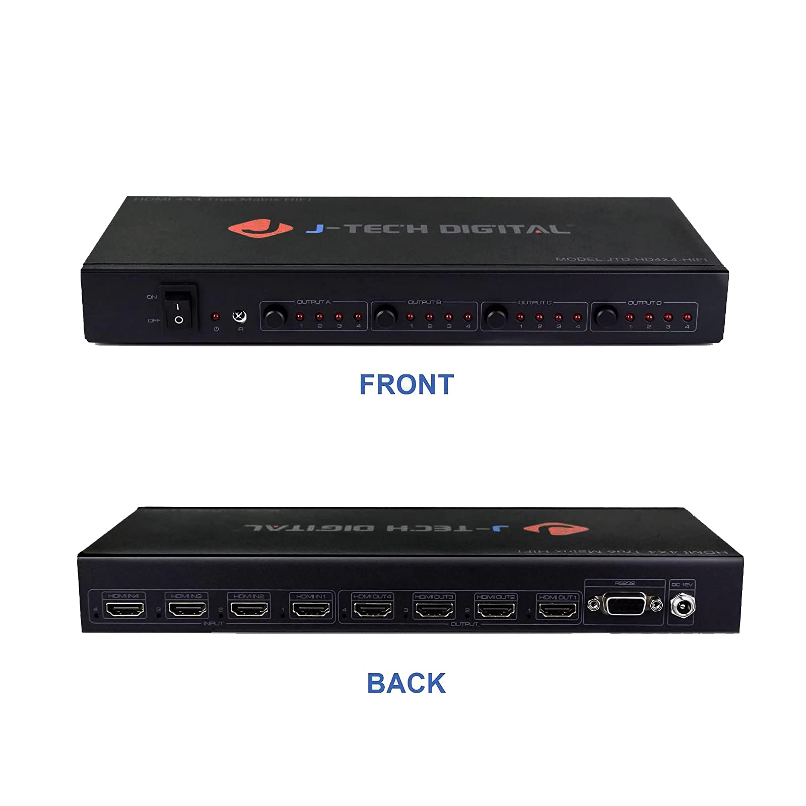 J Tech Digital 4K 30Hz 4X4 Hdmi Matrix Switch Switcher With Hdcp 3D & Deep Color Hdmi 1.4 Ultra Hd Control4 Driver Available