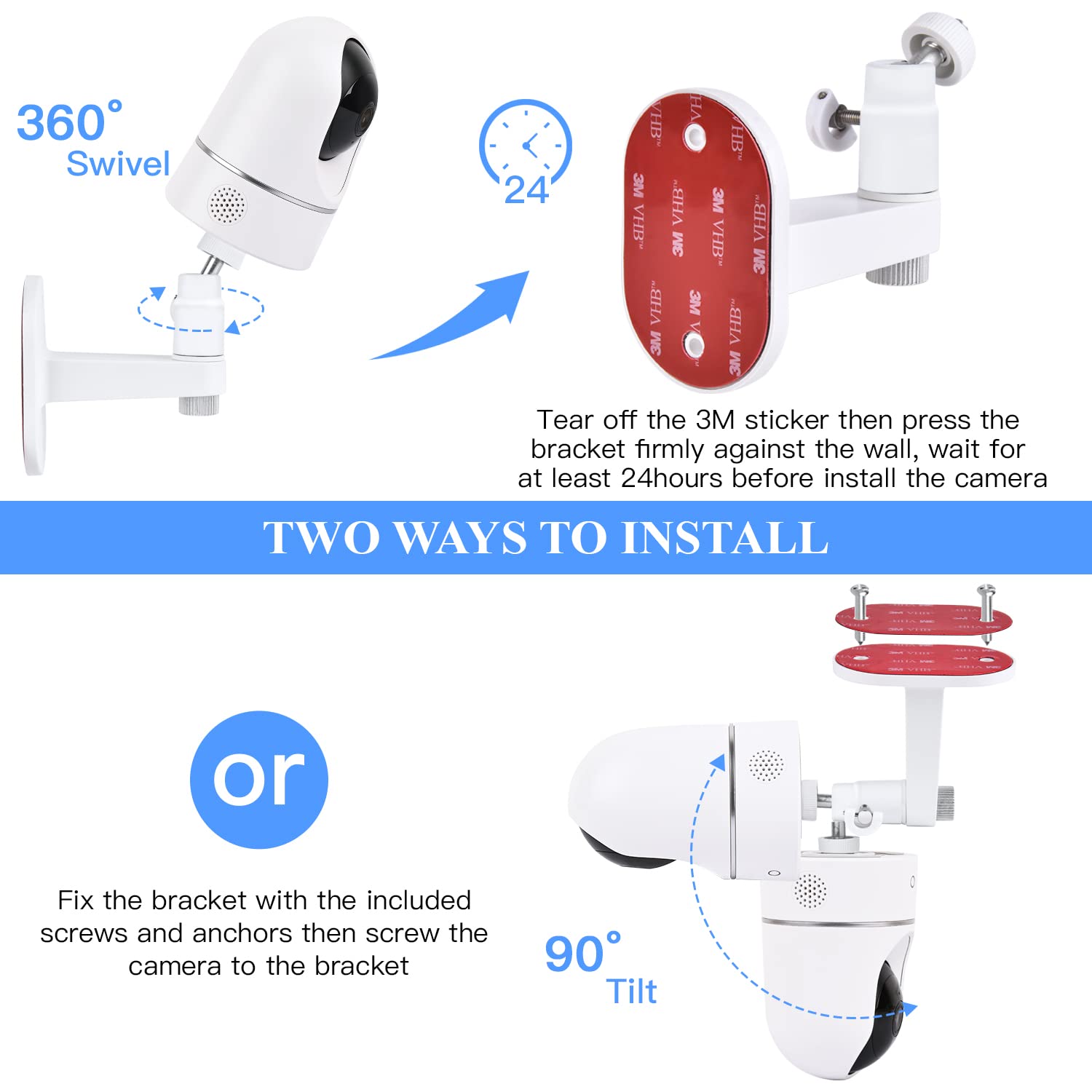 2Pack Adjustable Wall Mount For Eufy Security Indoor Cam P24 And E220, No Drill Mounting Bracket For Eufy Security Indoor Cam Pa