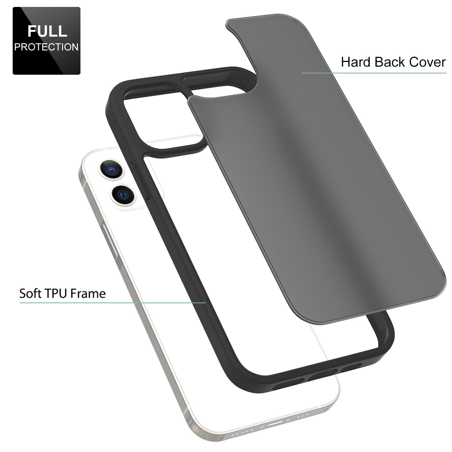 Tenoc Phone Case Compatible With Iphone 12 Mini, Black Case Translucent Protective Bumper Matte Hard Back Cover For 5.4 Inch