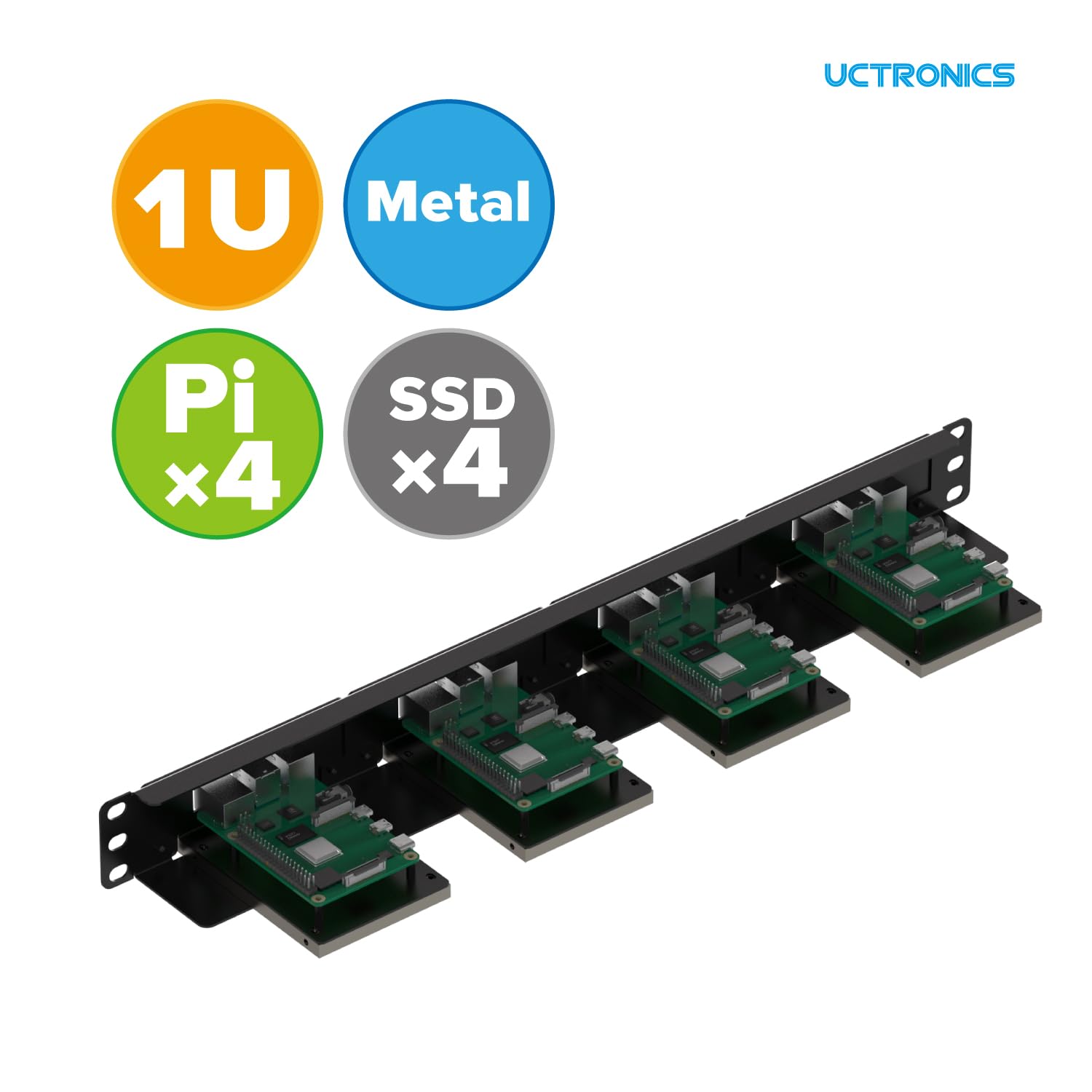 Uctronics 19    1U Rack Mount For Raspberry Pi With Ssd Mounting Brackets, Thumbscrews Front Removable Bracket Supports Up To 4