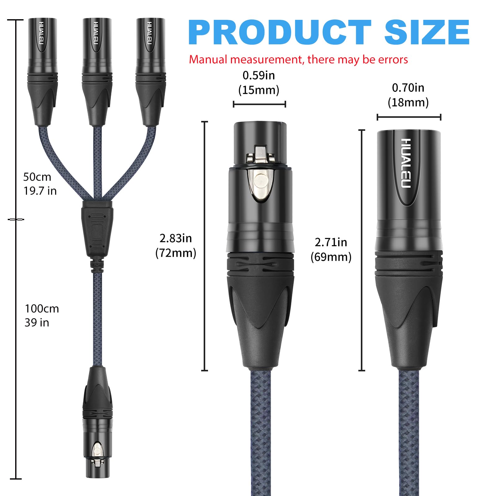 Hualeu 5Ft Xlr 1 Female To 3 Male Y Splitter Cable,3 Way Xlr Splitter Balance 1 Female To 3 Male Audio Cable For Mixer Microphon