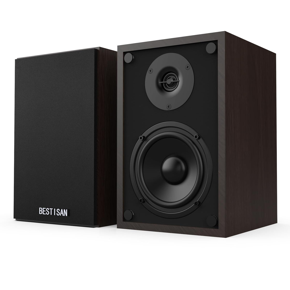 BESTISAN Bookshelf Speakers, Powered Bluetooth Speakers with RCA Input and Sub Output, Wireless Bluetooth Speakers with 4 Inch Woofer, Wood Grain