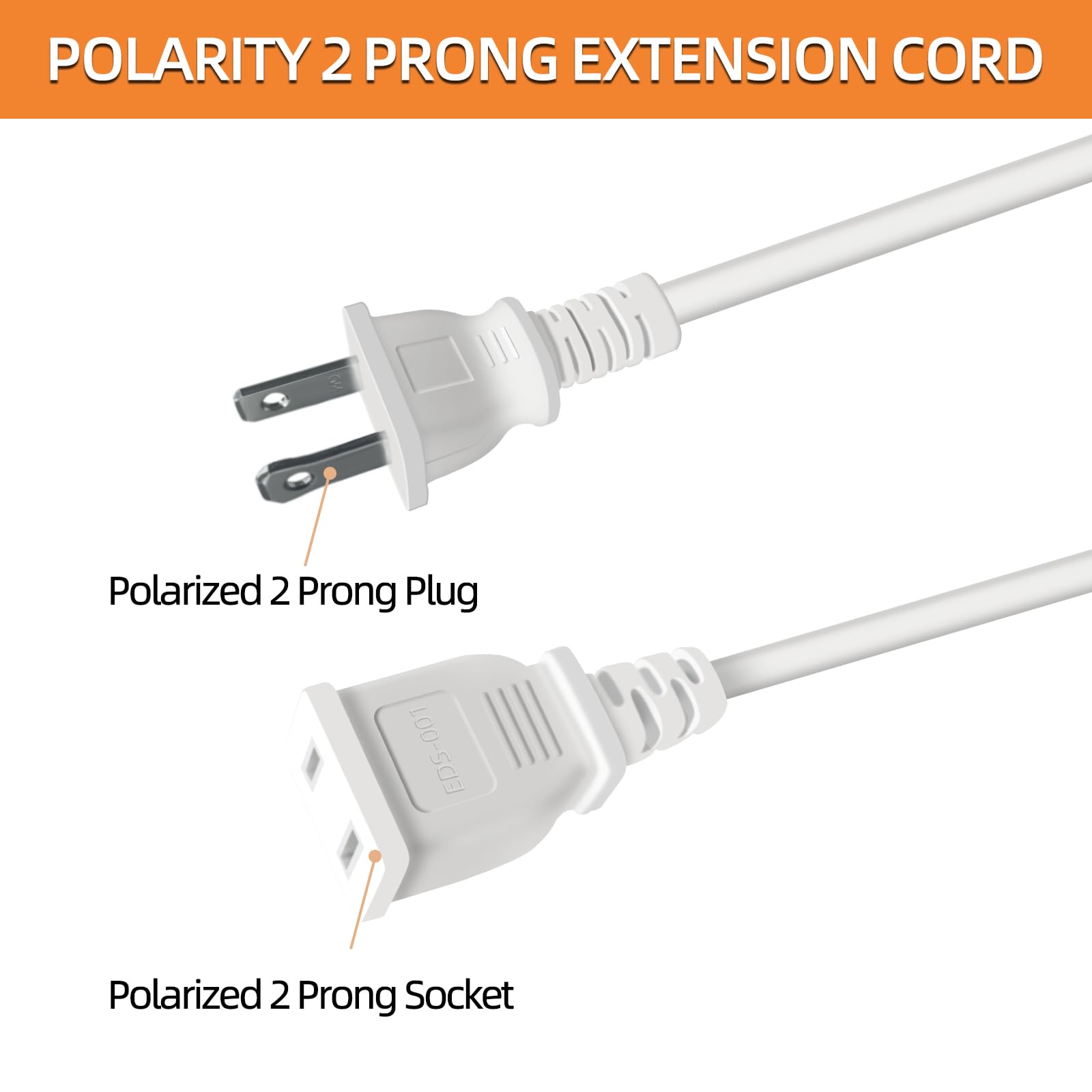 10 Feet Extension Cord White Flat Thin Flexible 2 Prong Long Polarity Power Cord For Indoor Outdoor Use With Single Outlet Ideal