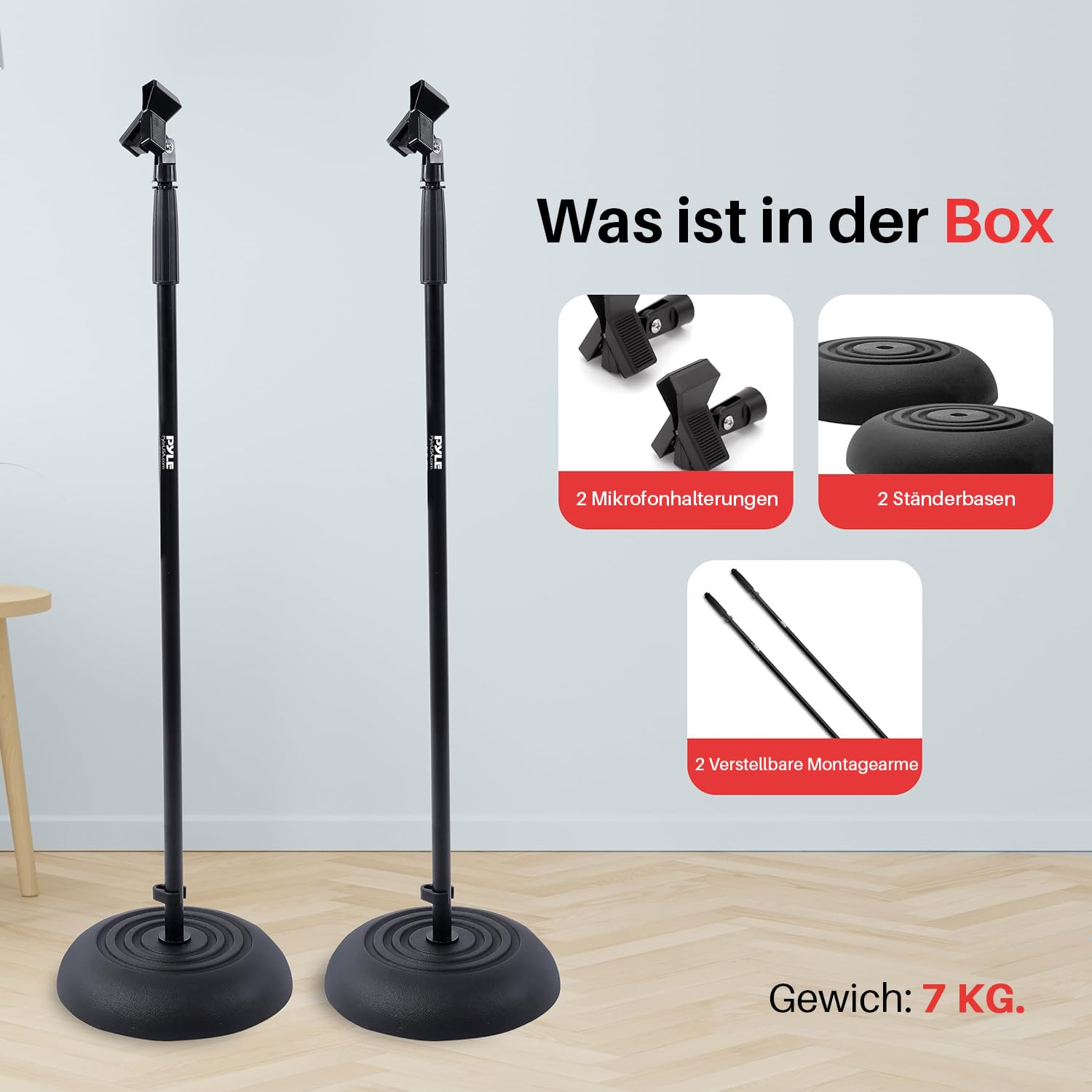 Pyle Universal Microphone Stand - Handheld Mic Compatible, Heavy Compact Base, Lightweight & Compact Design, 2.8 To 5 Ft Height