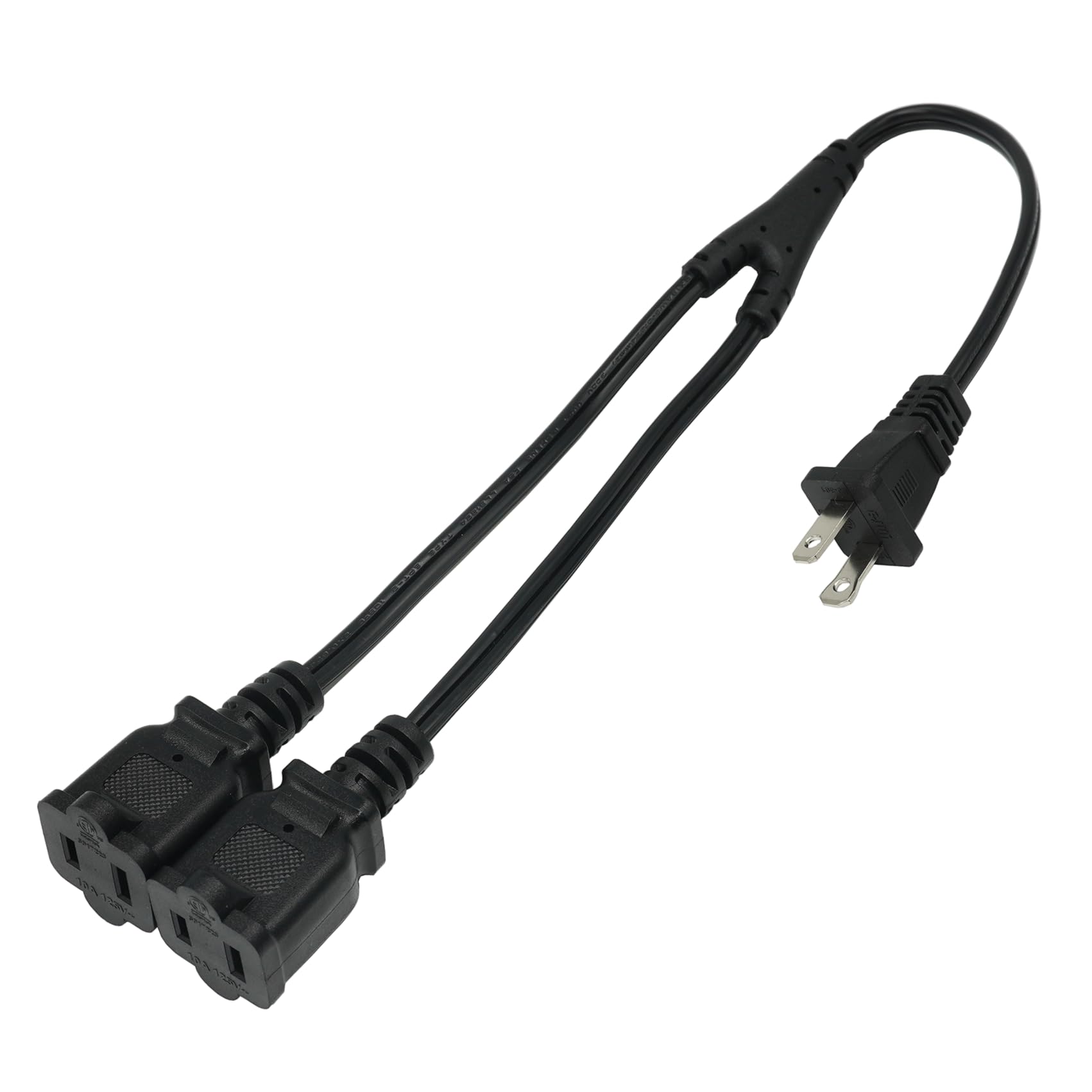2 Prong 1 To 2 Extension Cord, 2 Way Indoor Power Cable Outlet Saver Splitter, Male To Female Y Splitter, Sjt 18 Gauge Wire, 10