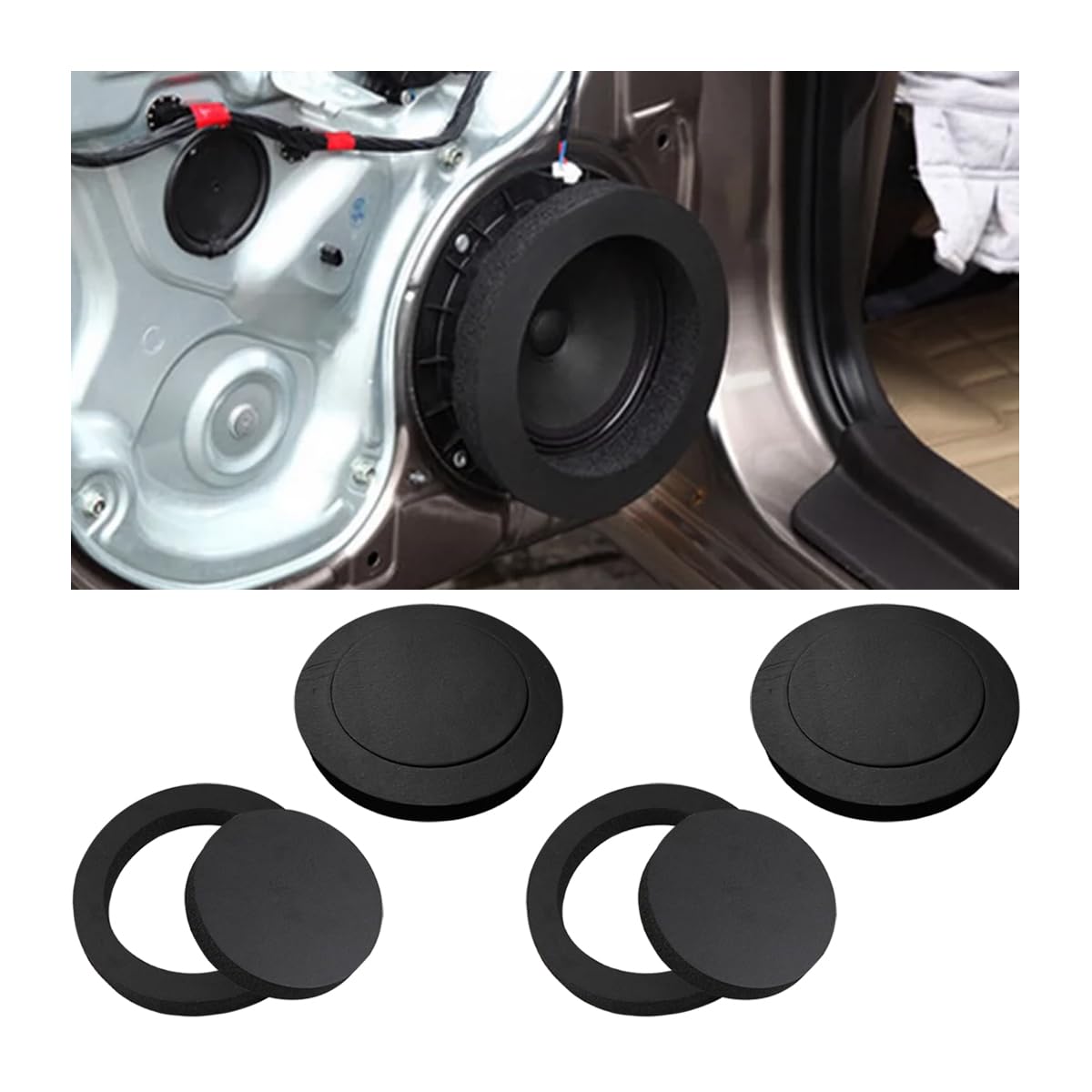 Osilly 4 Pcs 6.5'' Foam Speaker Enhancer, Car Door Foam Speaker Rings Blocker, Self Adhesive Soundproof Sponge Kit, Bass Blocker