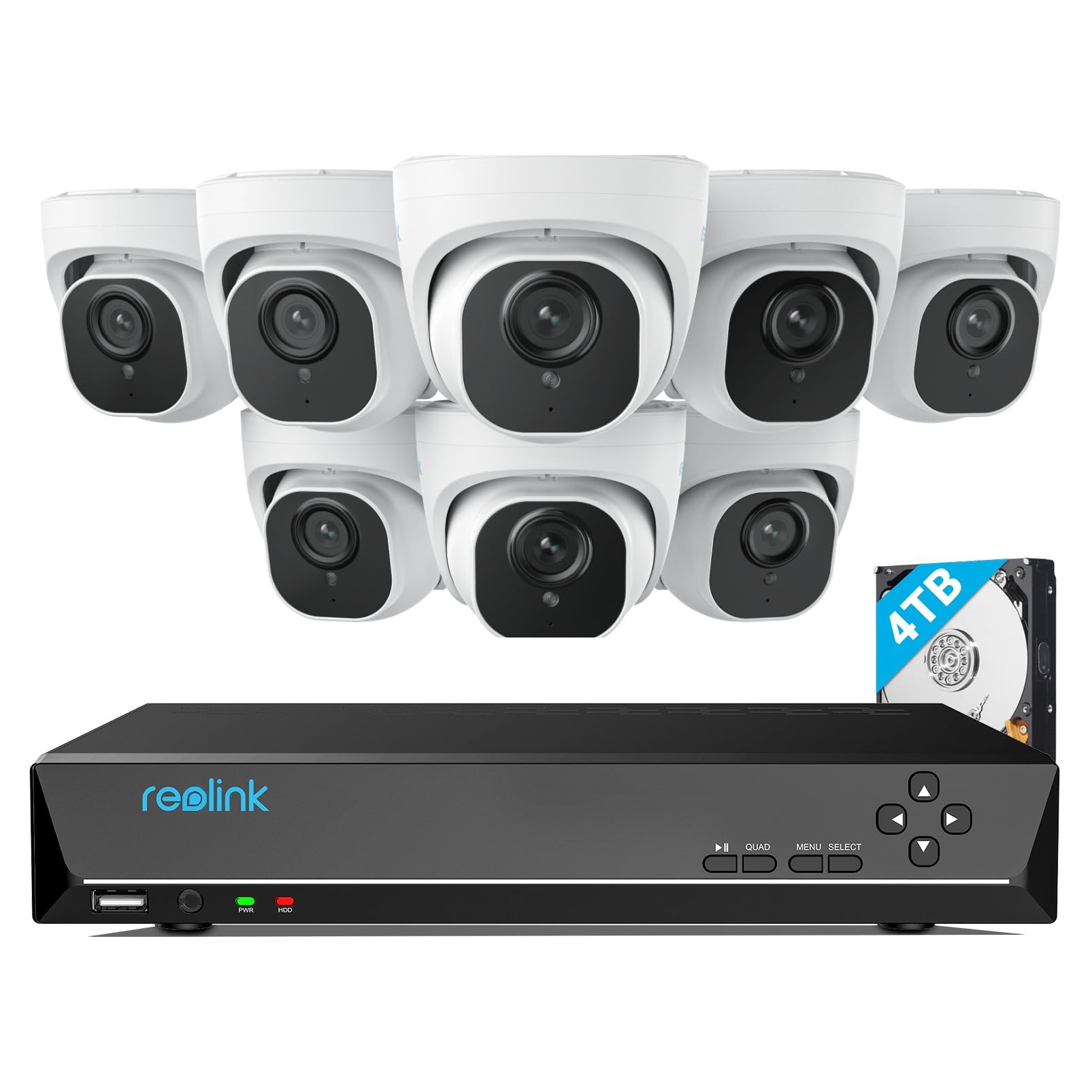 Reolink 4K Security Camera System Wired, 8Pcs H.265 Dome 4K Poe Cameras For Home Security Outdoors, Smart Person Vehicle Detection, 16Ch Nvr With 4Tb Hdd For 24 7 Recording, Rlk16 800D8