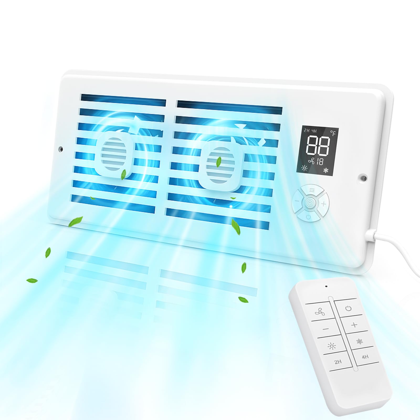 Register Booster Fan For 4 '' X 10 '' Vents Only, 10 Speeds To Control Cool And Warm Airflow, Air Conditioning Vents With Led Sc