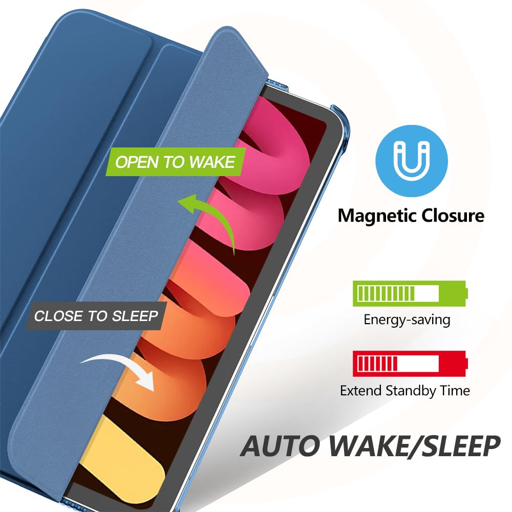 MoKo for iPad Mini 7 (A17 Pro) Case 2024,iPad Mini 6 Case 2021,8.3 inch iPad Mini 7th/6th Generation Case,Slim Lightweight Hard Back Shell Stand Cover for iPad Mini 2024 with Touch ID, Navy Blue