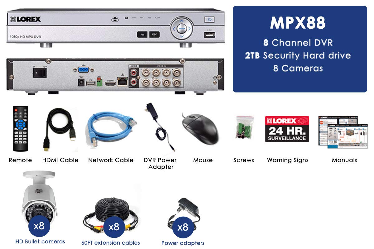 Lorex Weatherproof Indoor/Outdoor 1080P Hd Outdoor Security System, 8 Cameras With Long Range Night Vision