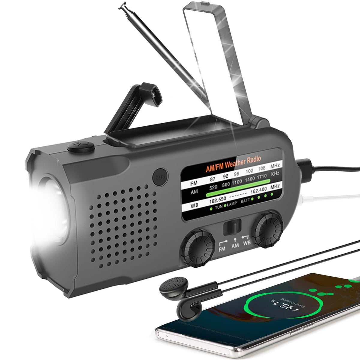 Emergency Radio, Multifunction Solar Crank Radio Noaa Weather Am/Fm Radio 5000Mah/18500Mwh With Usb Charged, Reading Light, Flas