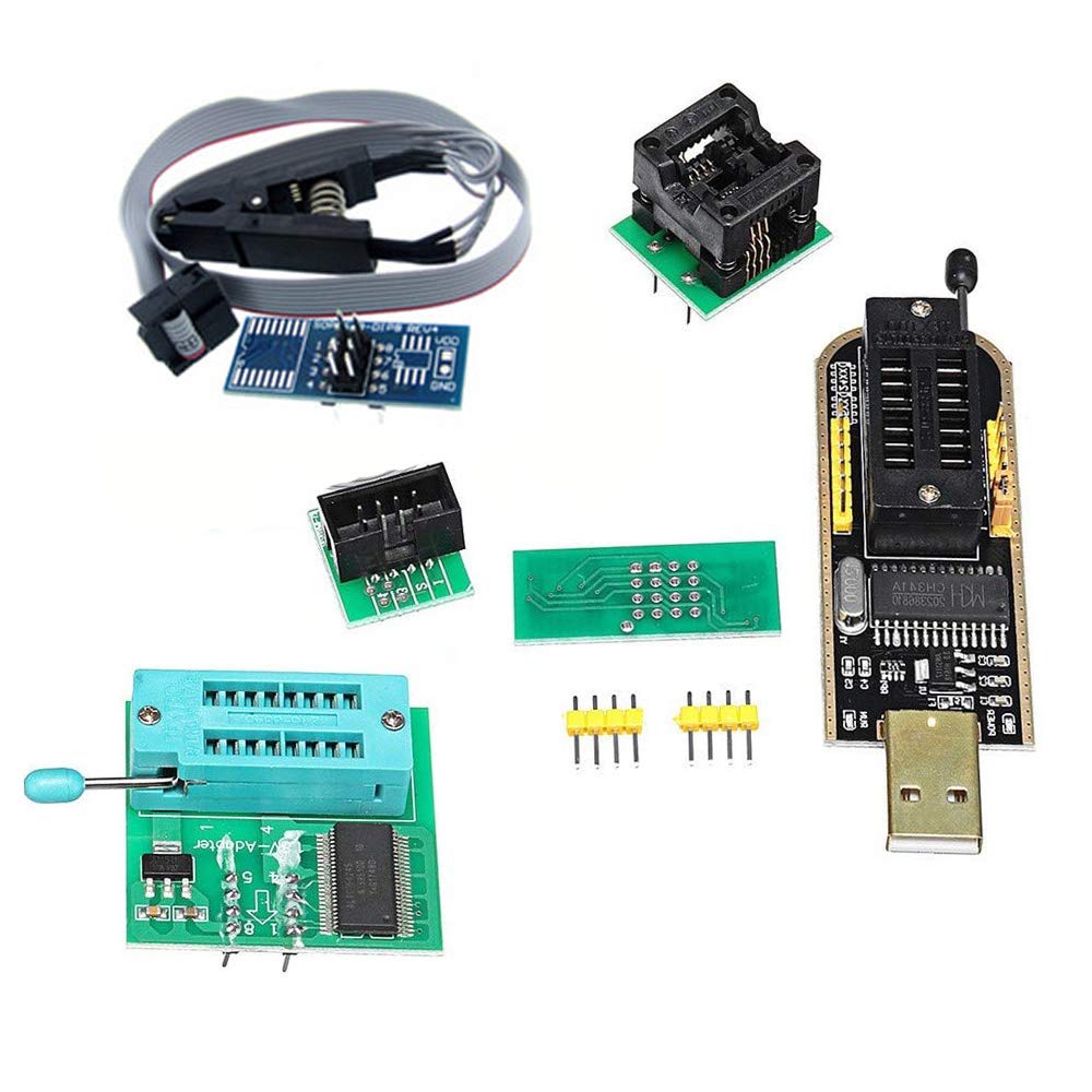Koobook 1Set Ch341A 24 25 Series Eeprom Flash Bios Usb Programmer+Soic8 Sop8 Test Clip+Spi Flash 1.8V Adapter+Sop8 Soic8 To Dip8 Adapter Socket Converter