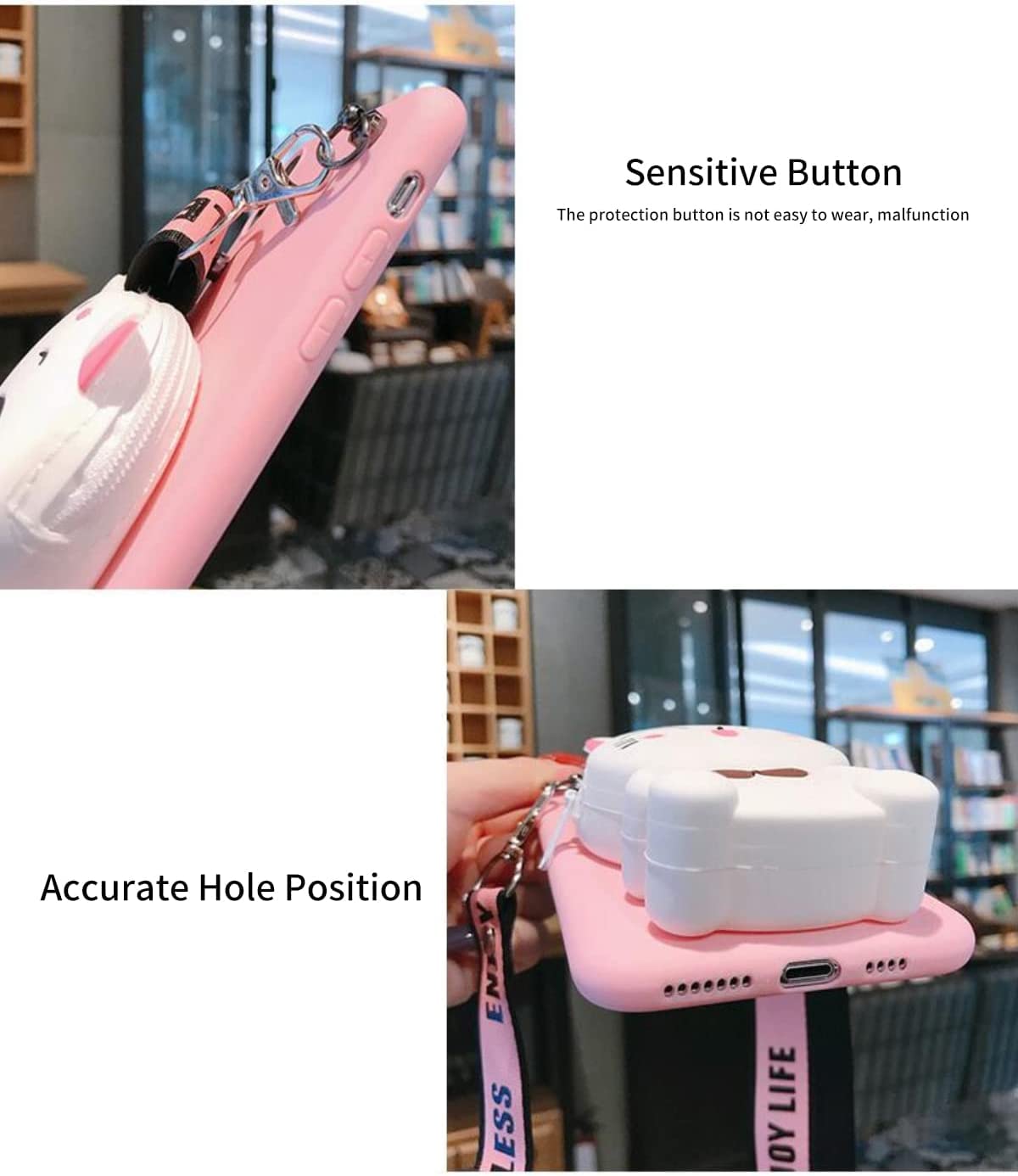 Sgvahy Wallet Case For Iphone 14 Pro Case Cute Iphone Case With Strap Lanyard Coin Purse Funny Phone Case Kawaii Soft Silicone S