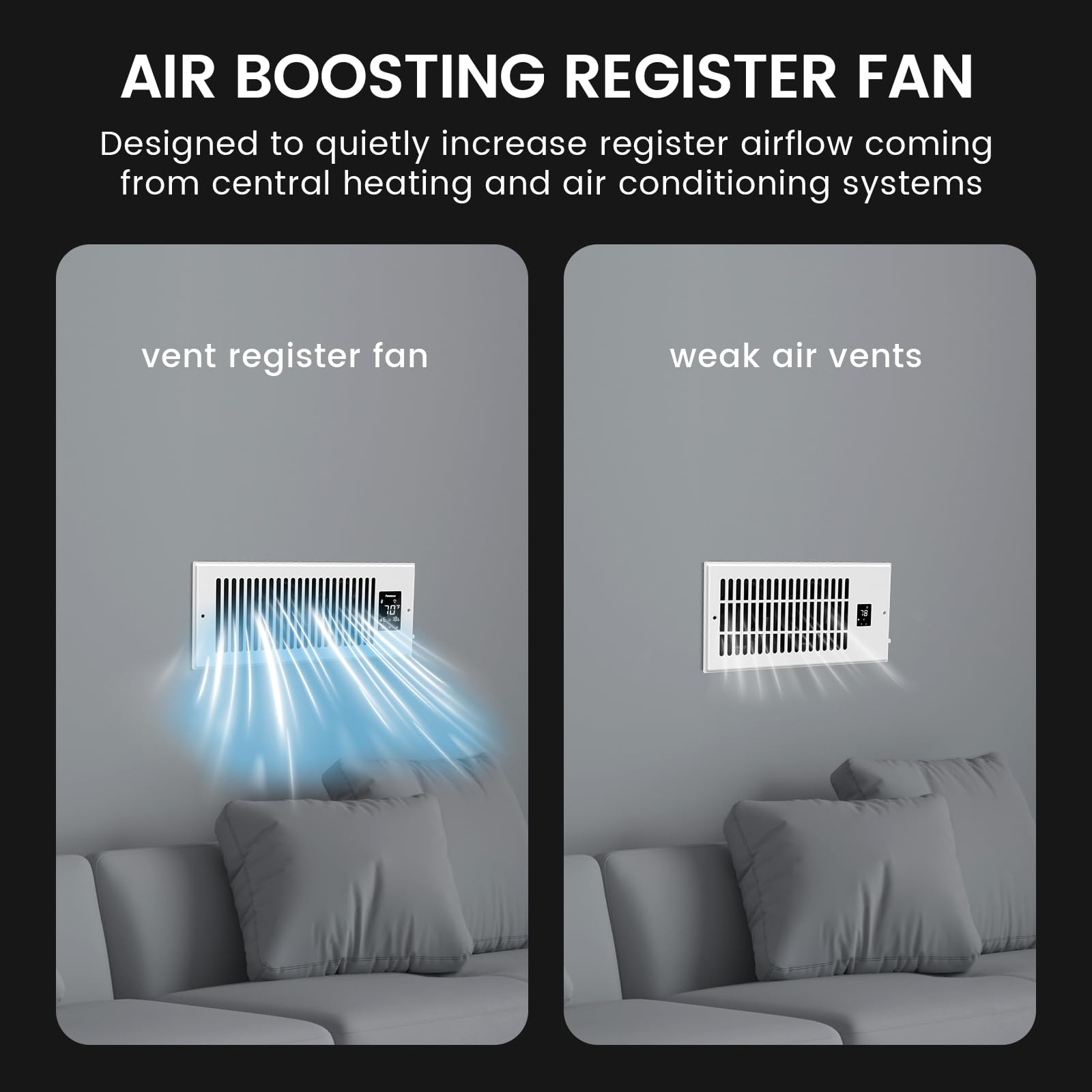 Powerscale Quiet Register Booster Fan Fits 4    X 12    Register Holes With 9-Speed Control Smart Register Vent With Lcd Display