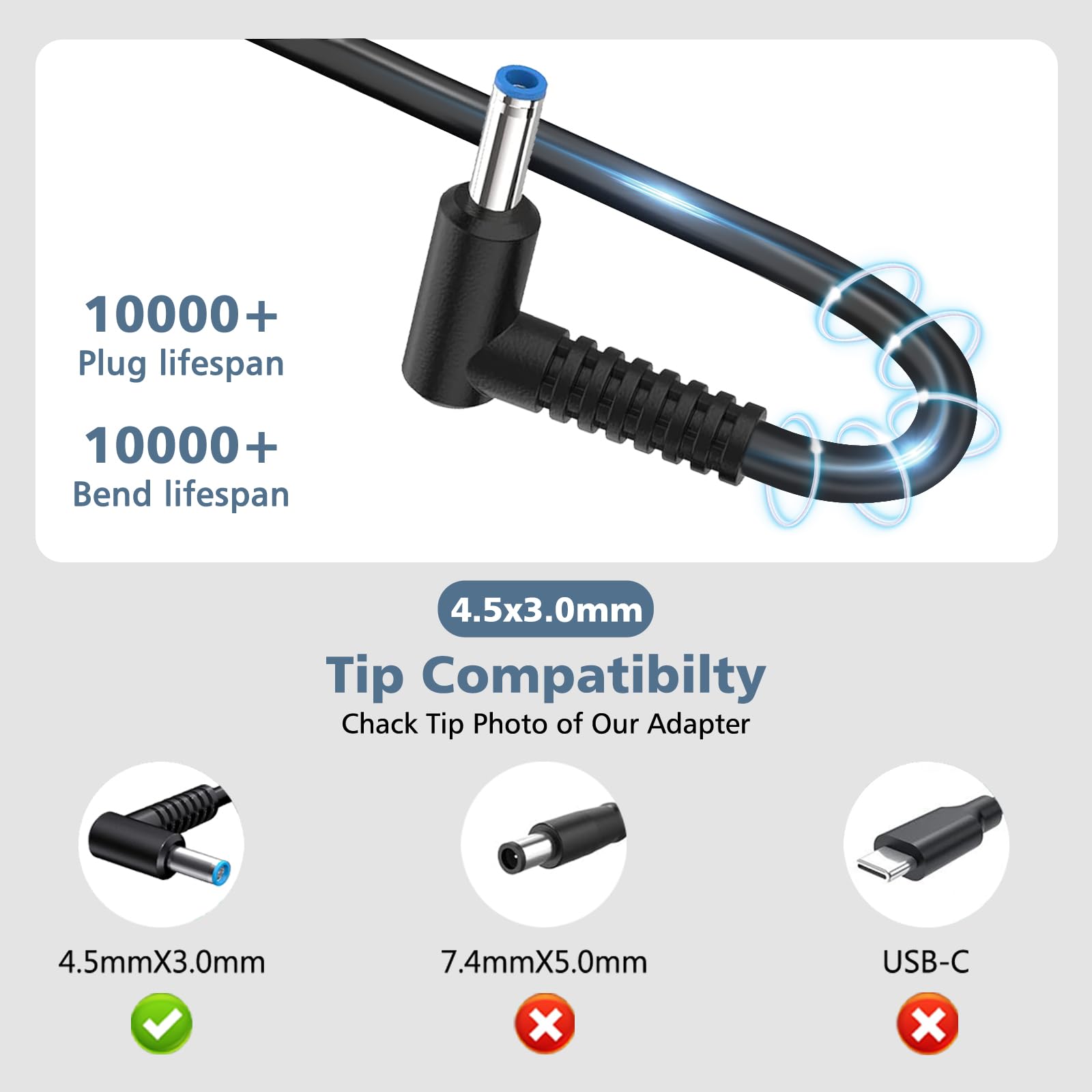 Charger For Hp Laptop Computer 45W Smart Blue Tip Power Adapter