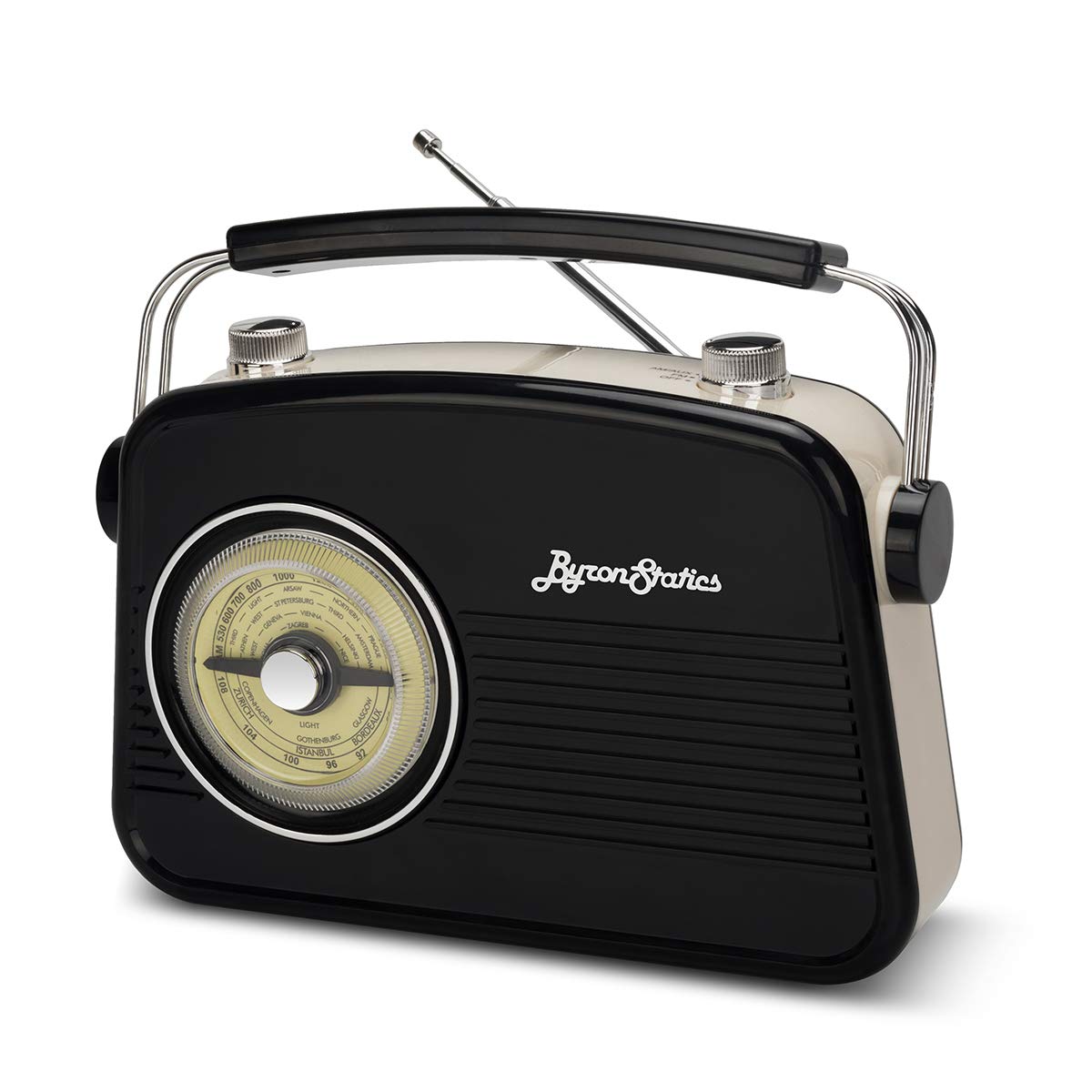 Byronstatics Black Am Fm Radio   Small Portable Radios Vintage/Retro With Headphone Jack, Large Analog Rotary Tuning Dial   Power Plug Or 4 X 1.5V Aa Battery