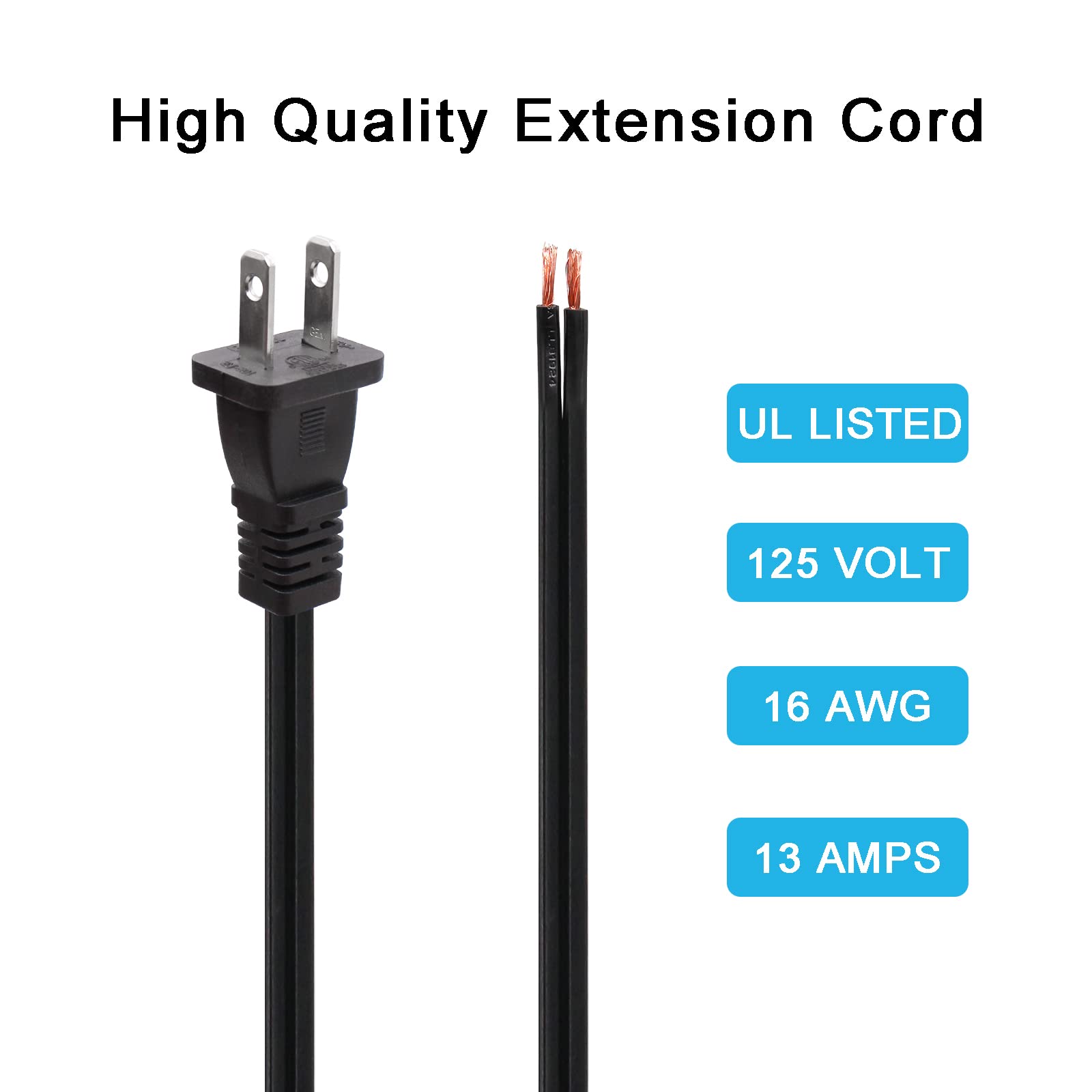 2Pack Power Cord Replacement,6.46Ft Cable 110V 115V 120V 300V Pigtail For Appliance, Nema 1 15P 2 Prong Plug Us Spt 2 16Awg (16/