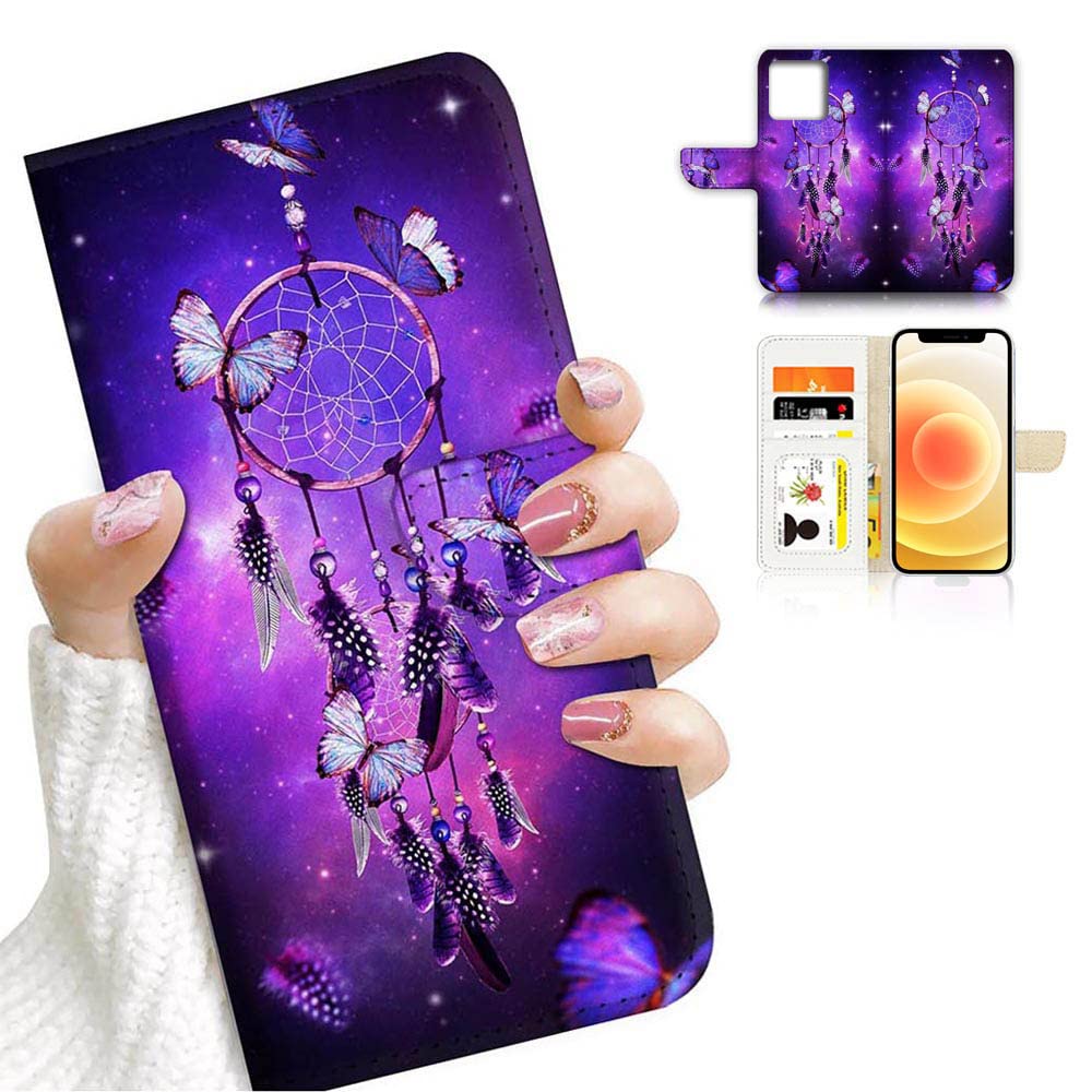 Ajourtek For Iphone 12, Art Designed Flip Wallet Style Cover Case Fancy Flower Full Body Protection Ad003 (#24884 Dream Catcher)
