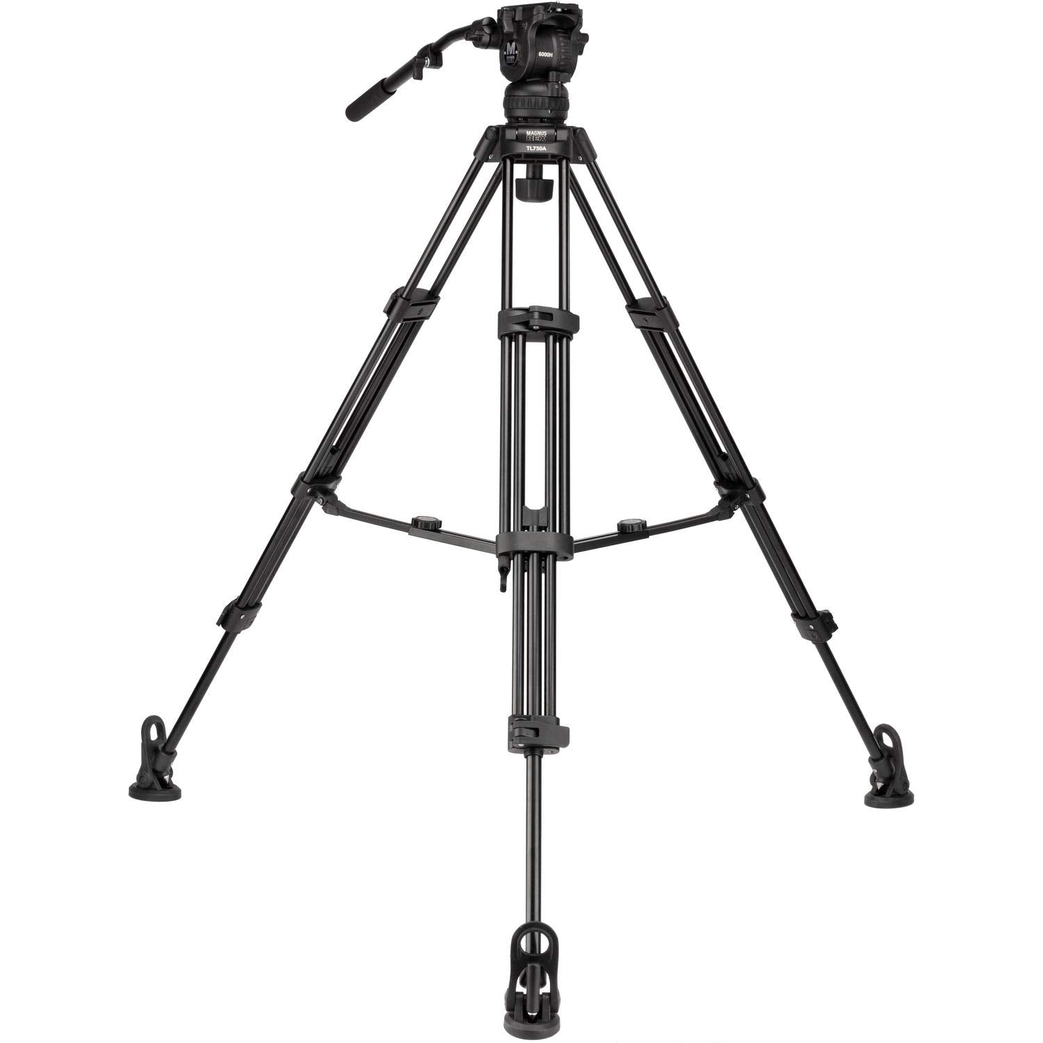 Magnus Rex Vt-6000 2-Stage Aluminum Video Tripod With Fluid Head, 75Mm Half Ball, Extends To 65   , Max Load 17 Lbs. Dual-Spiked