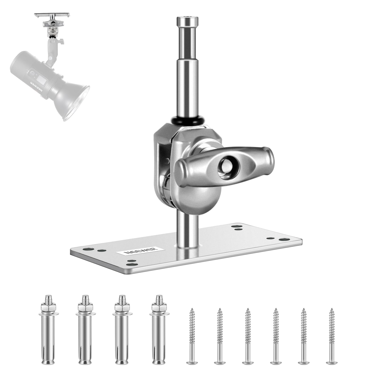 Neewer 6.5 Inch Wall Ceiling Mount Baby Pin 5/8'' Stud With 360 Swivel Ball Head & 10 Screws, Photography Photo Studio Wall Moun
