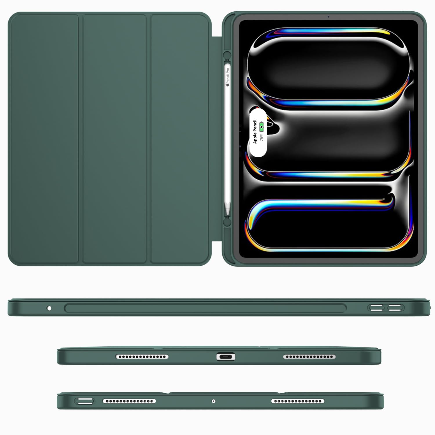 Imieet Ipad Pro 13 Inch Case M4 (2024) With Pencil Holder, [Support Pencil Pro And Pencil (Usb C)],Trifold Stand Smart Case With Soft Tpu Back, Auto Wake/Sleep (Midnight Green)