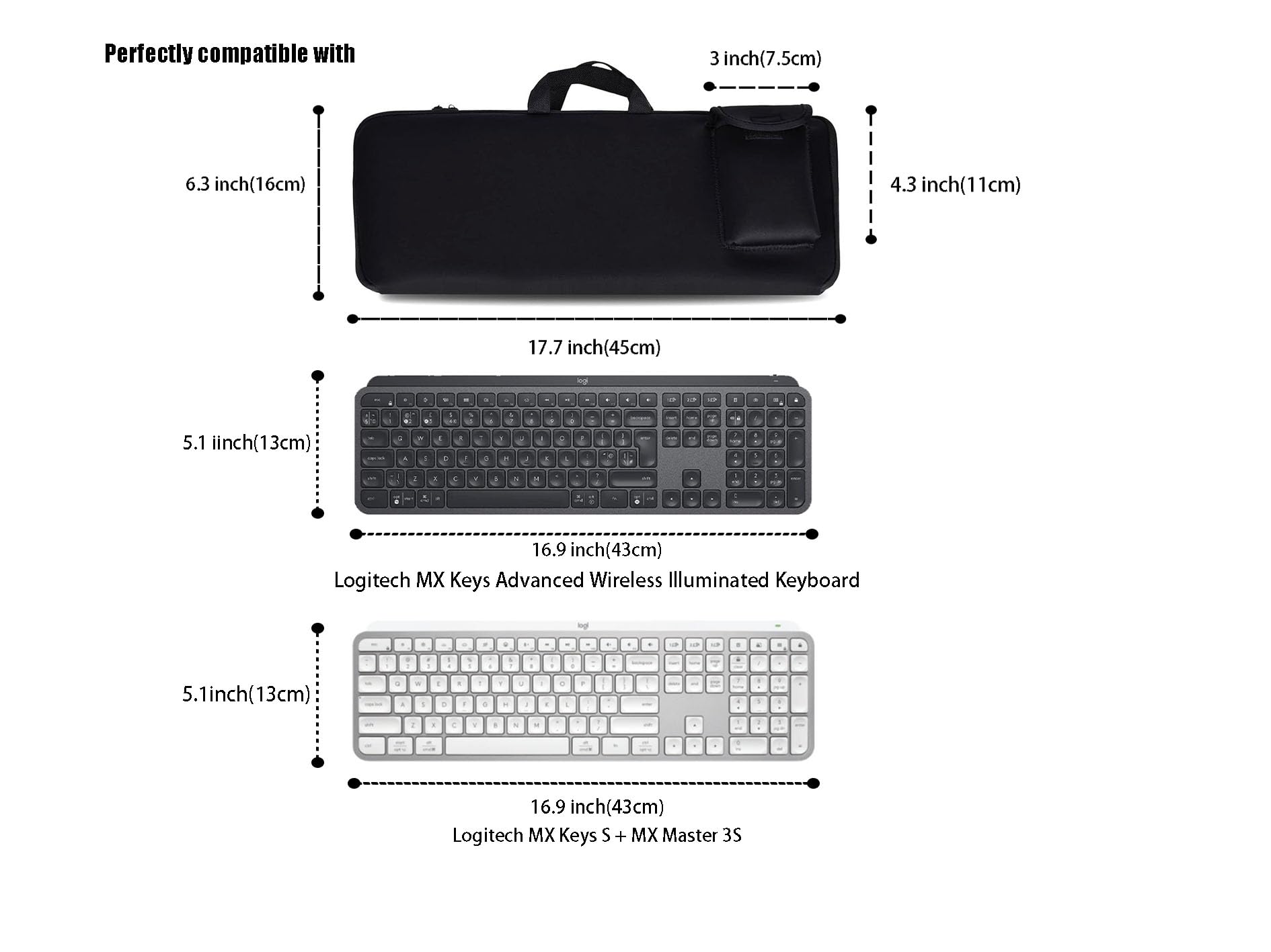 Nuenss Ror Keyboard Sleeve Travel Case For Logitech Mx Keys/Mx Keys S Advanced Wireless Illuminated Keyboard,Soft Neoprene Bag,