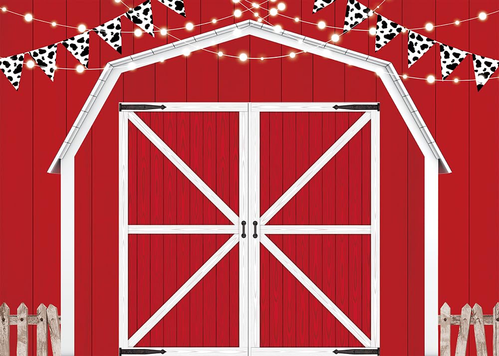 LTDKAEN Red Barn Door Backdrop Wooden Barn Door Farmhouse Photography Rustic Farm Backdrop Country Scene Farm Party Decoration P