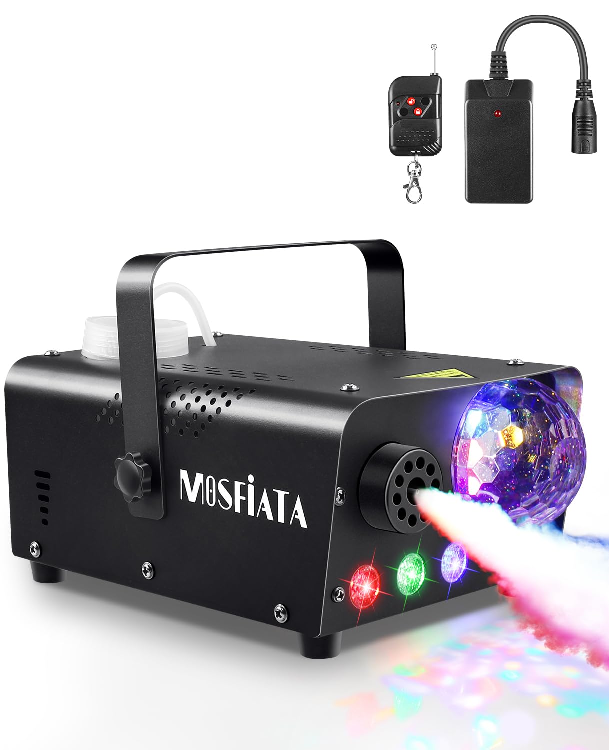 Mosfiata Fog Machine With Disco Ball Lights 600W Smoke Machine With Rgb Led Lights, 2300 Cfm Spray, Remote Control, Perfect For
