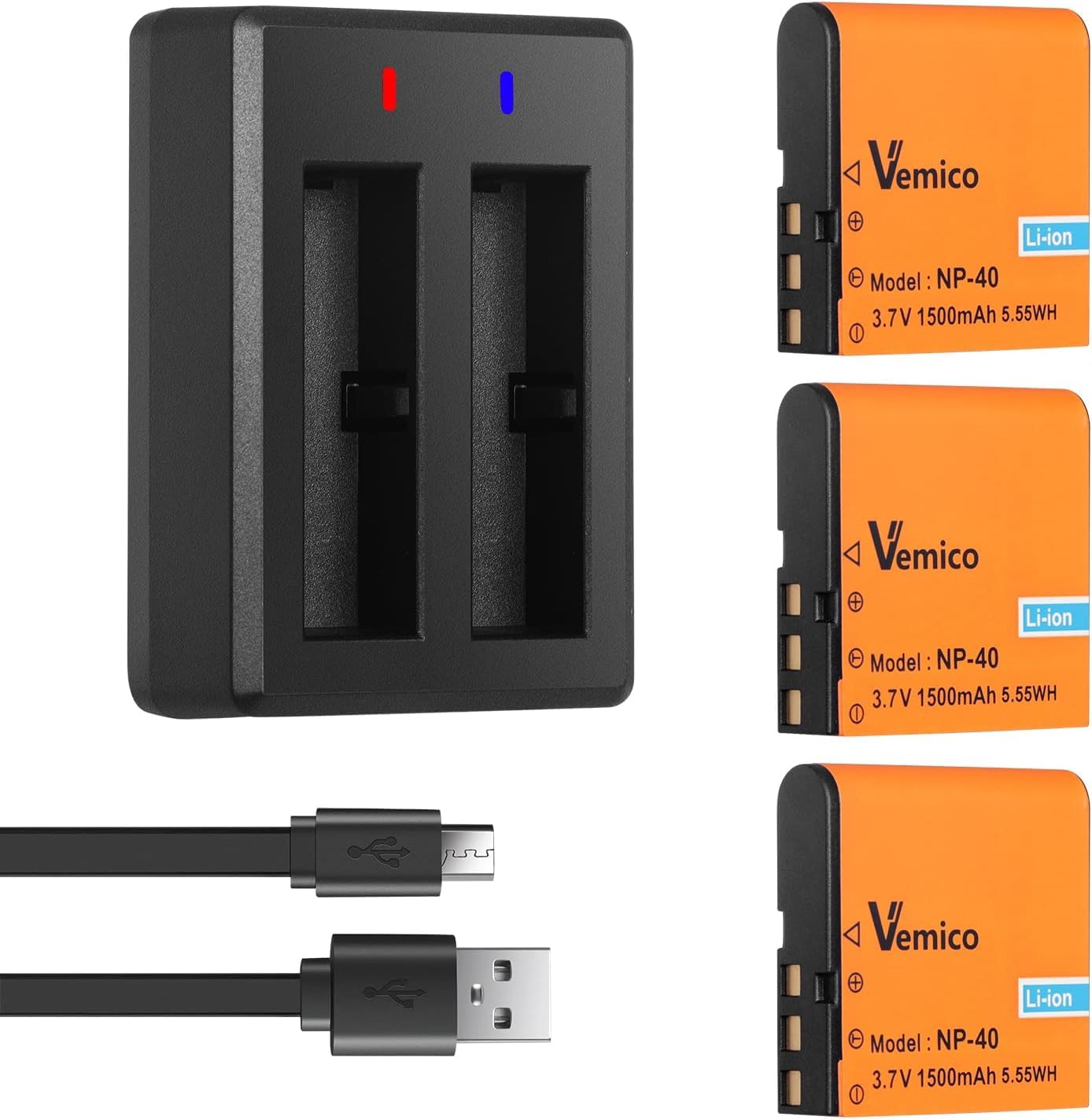 Vemico Np 40 Battery Charger Kits 3 Pack 1500Mah Camcorder Batteries Dual Charger For Video Camera Camcorders Casio Np 40,Kodak 