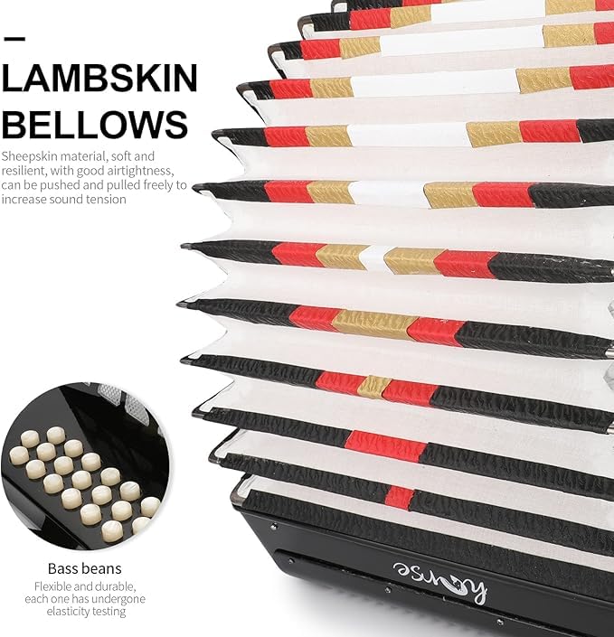 Horse 31 Key Accordion,12 Bass 3-Row G/C/F Diatonic Accordions Instruments For Adults With Thicked Suitcase And Straps, 31 Keys