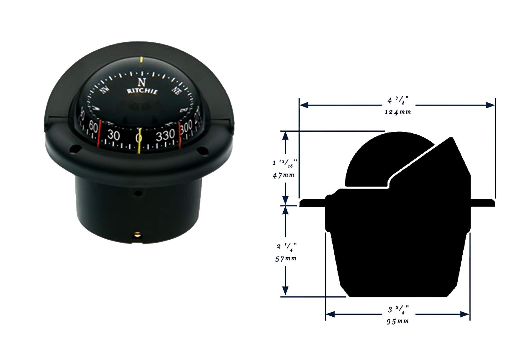 Ritchie Hf 743 Helmsman Combidial Compass   Flush Mount   Black