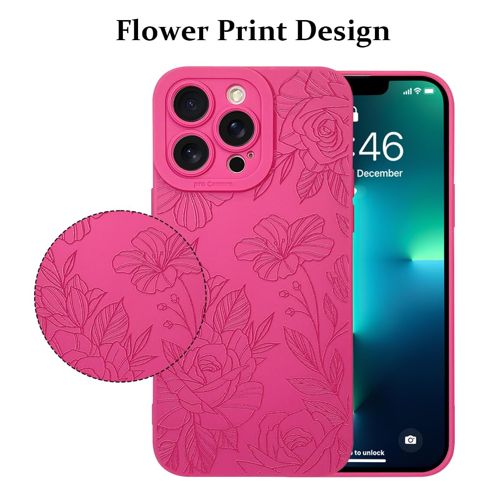 Lsl Case For Iphone 13 Pro Max Hot Pink Floral Flower Pattern Print Case Soft Tpu Full Camera Lens Anti Drop Anti Scratch Shockp