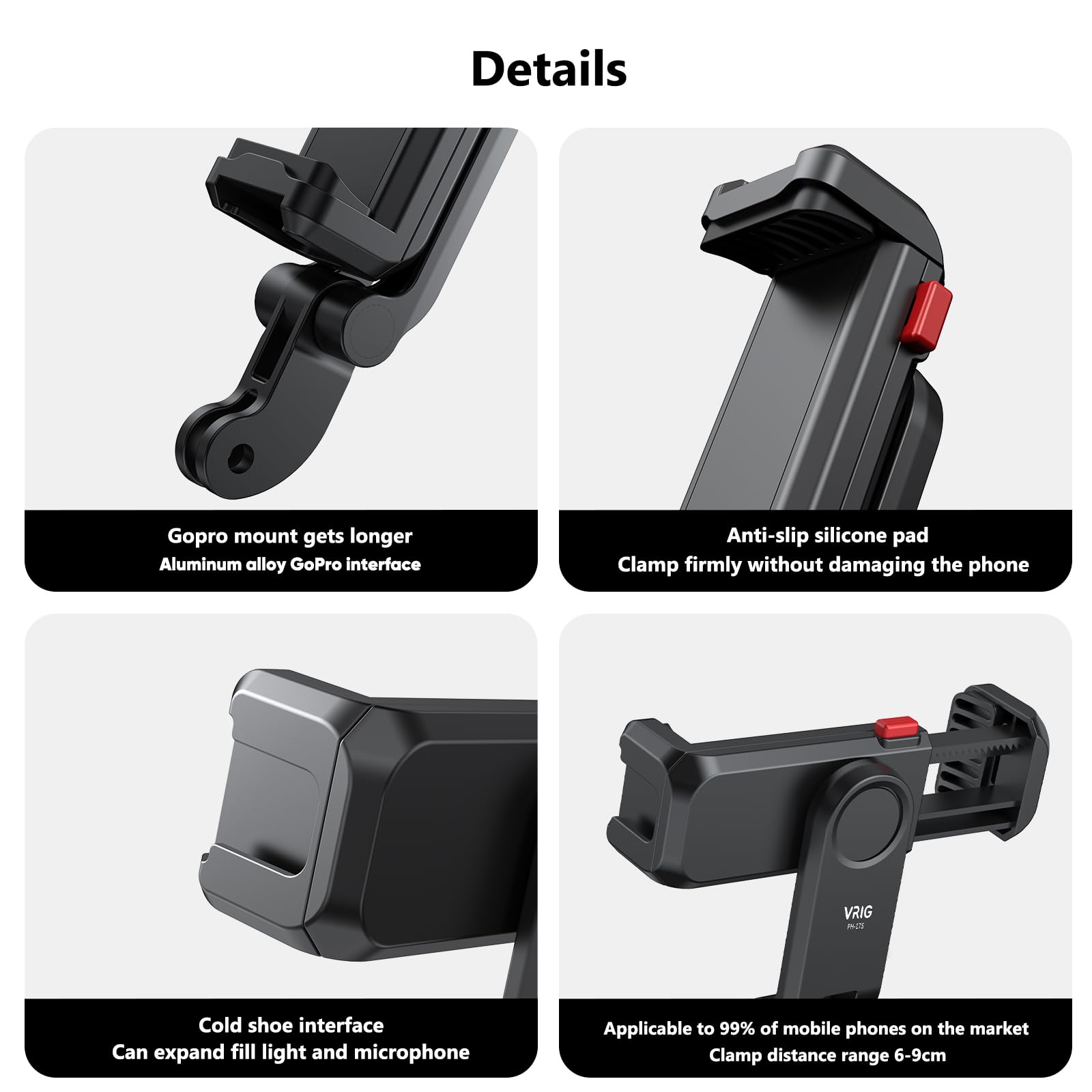 Vrig Phone Holder/Hot Shoe Mount Adapter Kit Compatible With Action Camera Gopro Hero 11 10 9 8 7 6 5, Dji Osmo Action/Action 2,