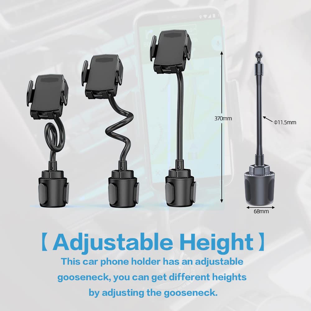 Vargtr 2-In-1 Cup Holder Phone Mount, Universal Adjustable Gooseneck Cup Holder, 360 Rotation, One-Button Release, Fits 4''-7''