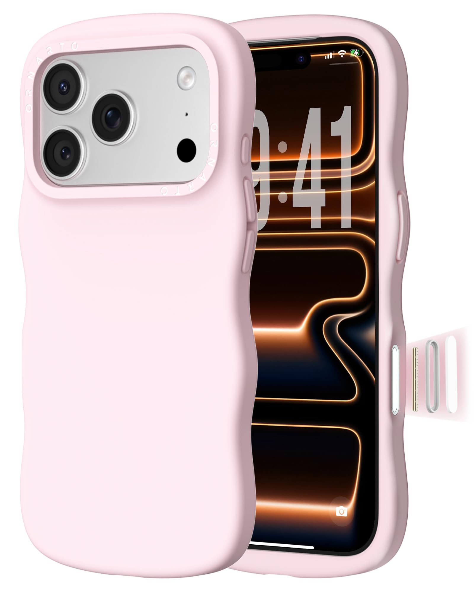 ORNARTO for iPhone 17 Pro Case 6.3 , Wavy Liquid Silicone Shockproof Drop Protection Cover with Camera Control Button, Skin-Frie